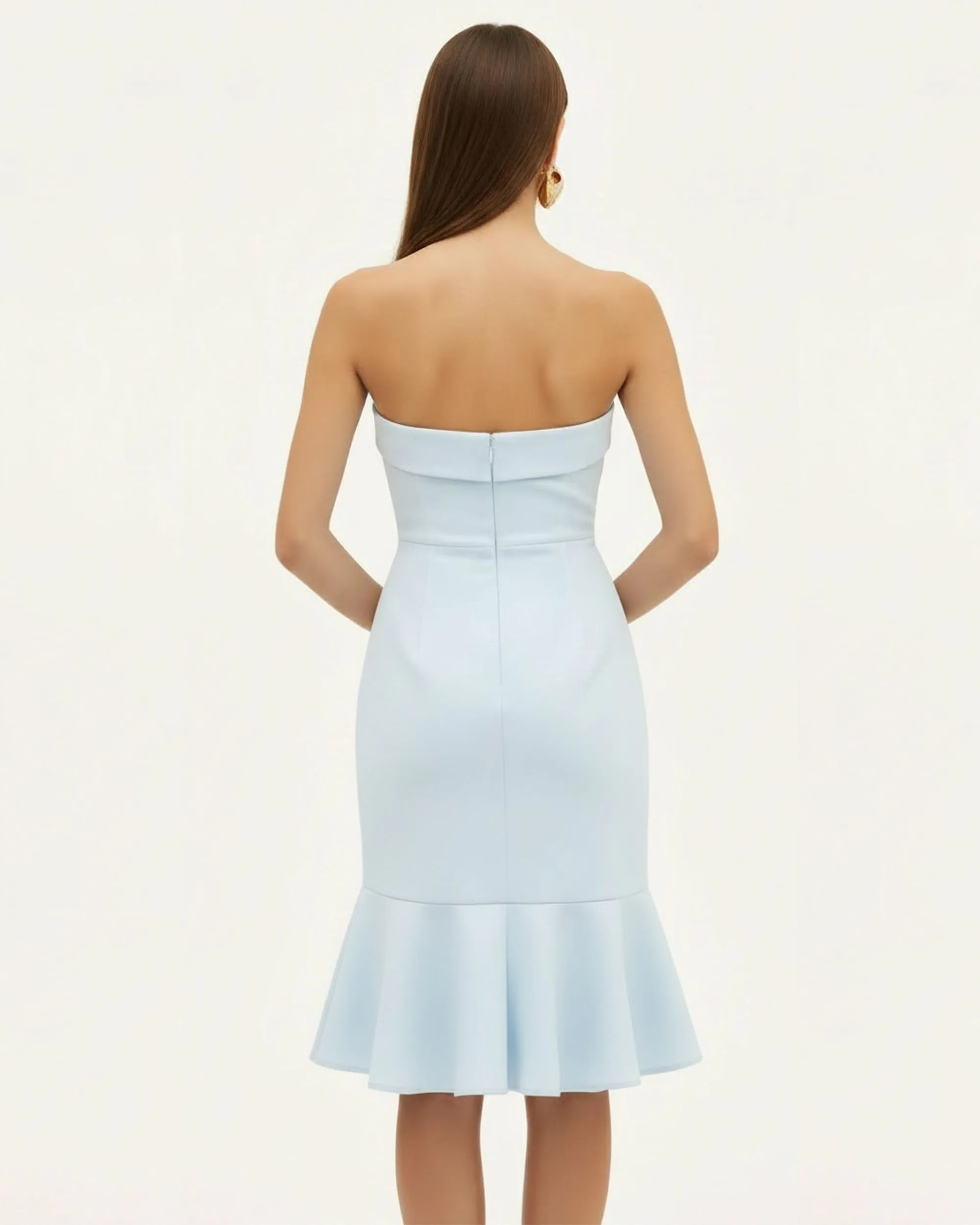 Orchid Embroidered Asymmetrical Strapless Midi Dress - Light Blue sold by JW PEI product image thumbnail 2