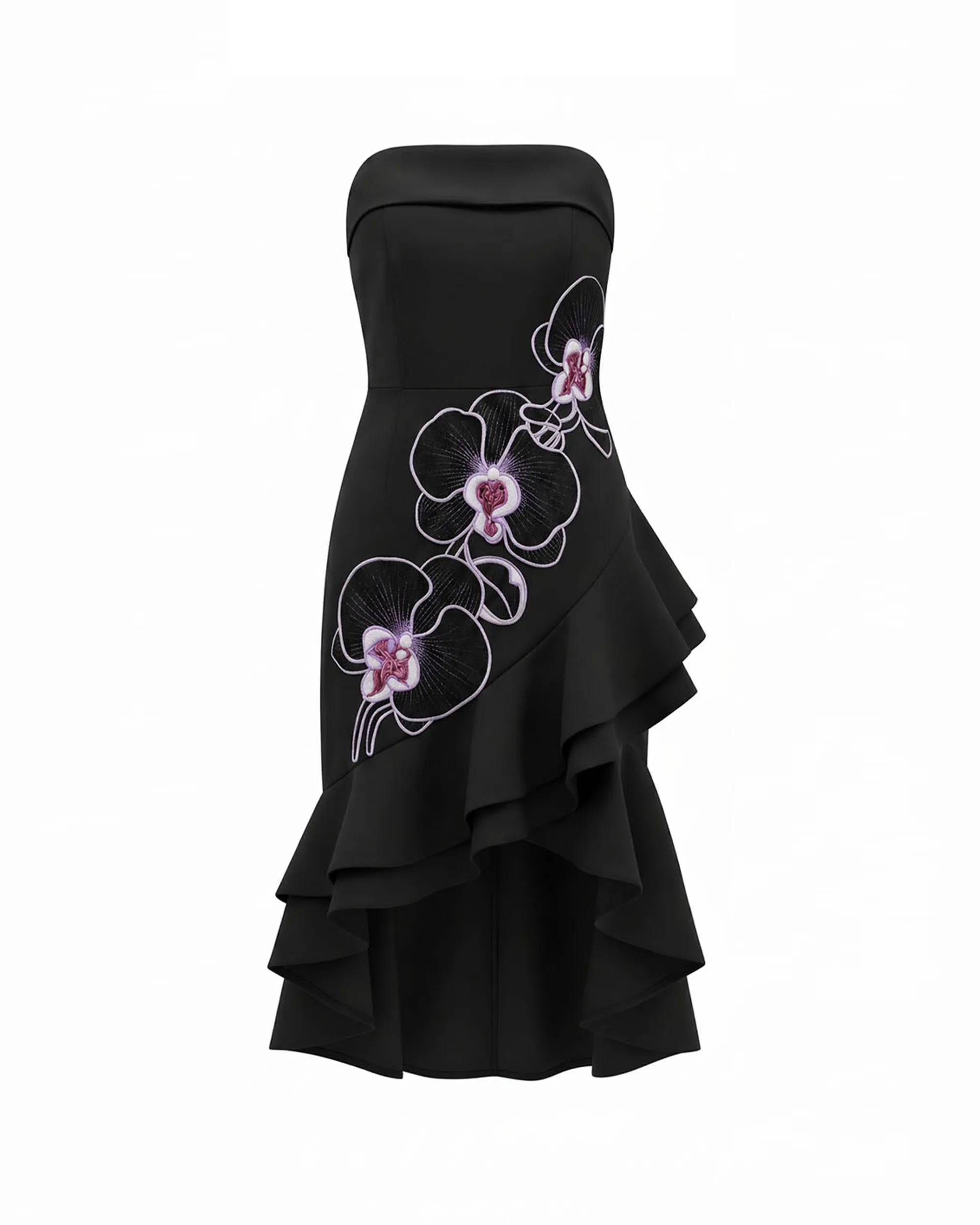 Orchid Embroidered Asymmetrical Strapless Midi Dress - Black Purple sold by JW PEI product image thumbnail 3