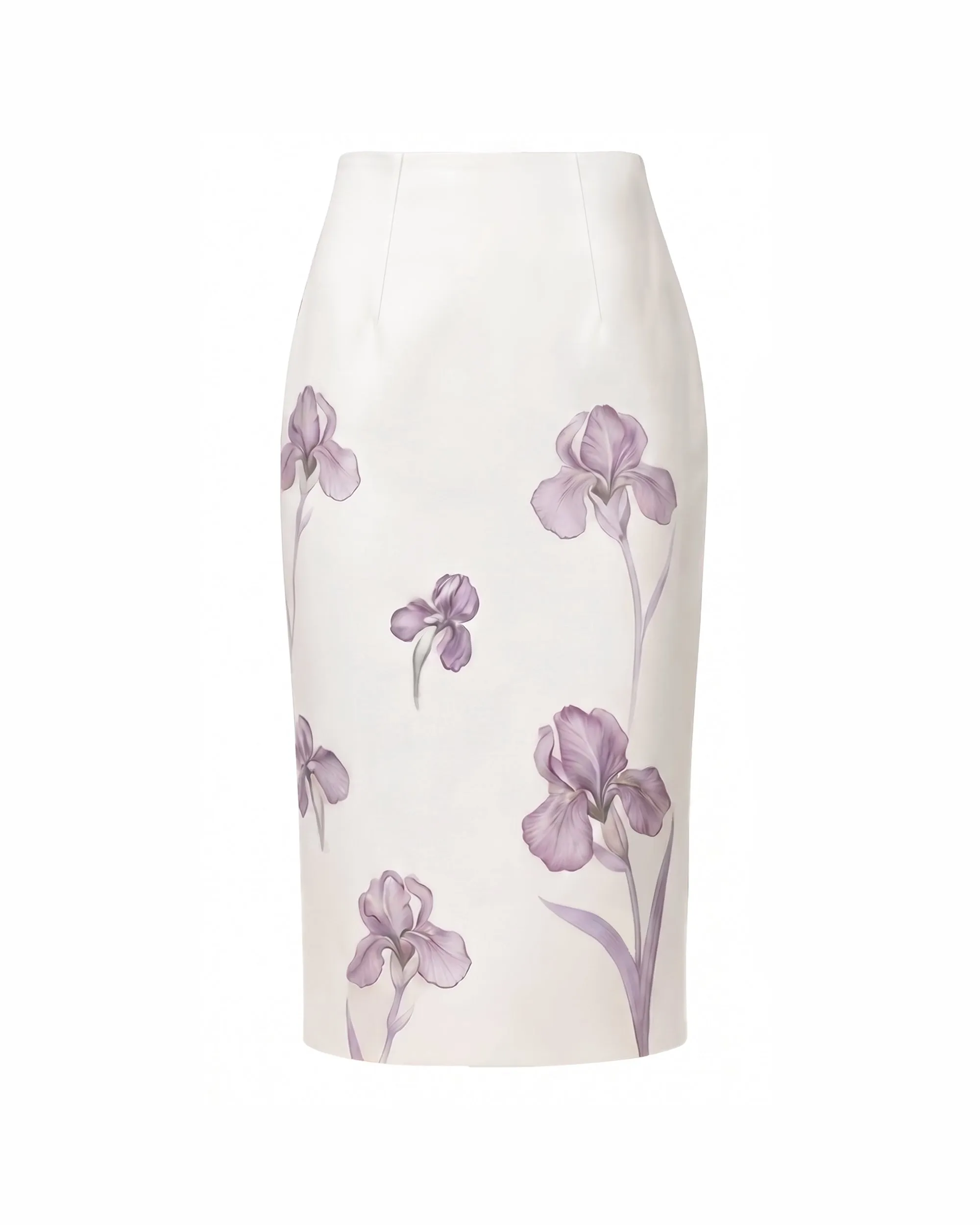 Iris Print High-Waisted Pencil Midi Skirt - White/Purple sold by JW PEI product image thumbnail 2
