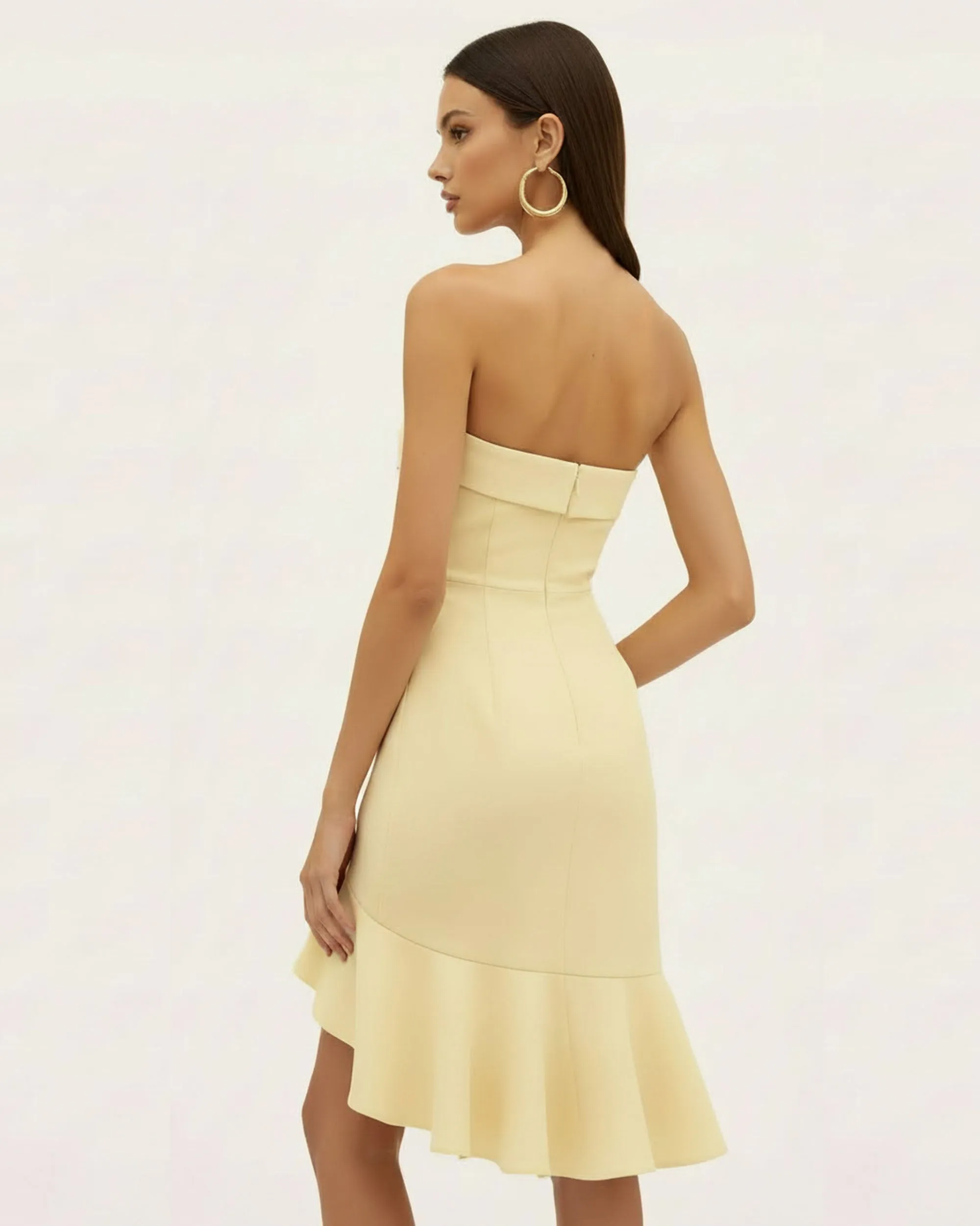 Orchid Embroidered Asymmetrical Strapless Midi Dress - Pale Yellow sold by JW PEI product image thumbnail 2