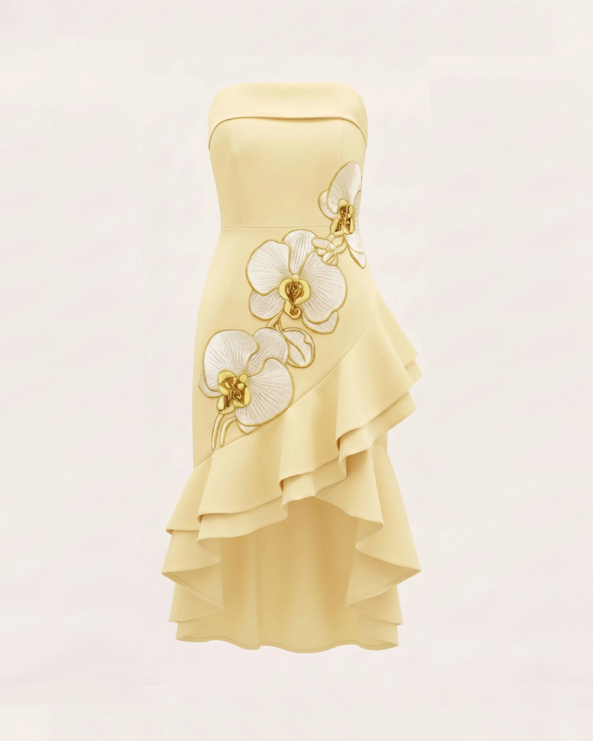 Orchid Embroidered Asymmetrical Strapless Midi Dress - Pale Yellow sold by JW PEI product image thumbnail 3