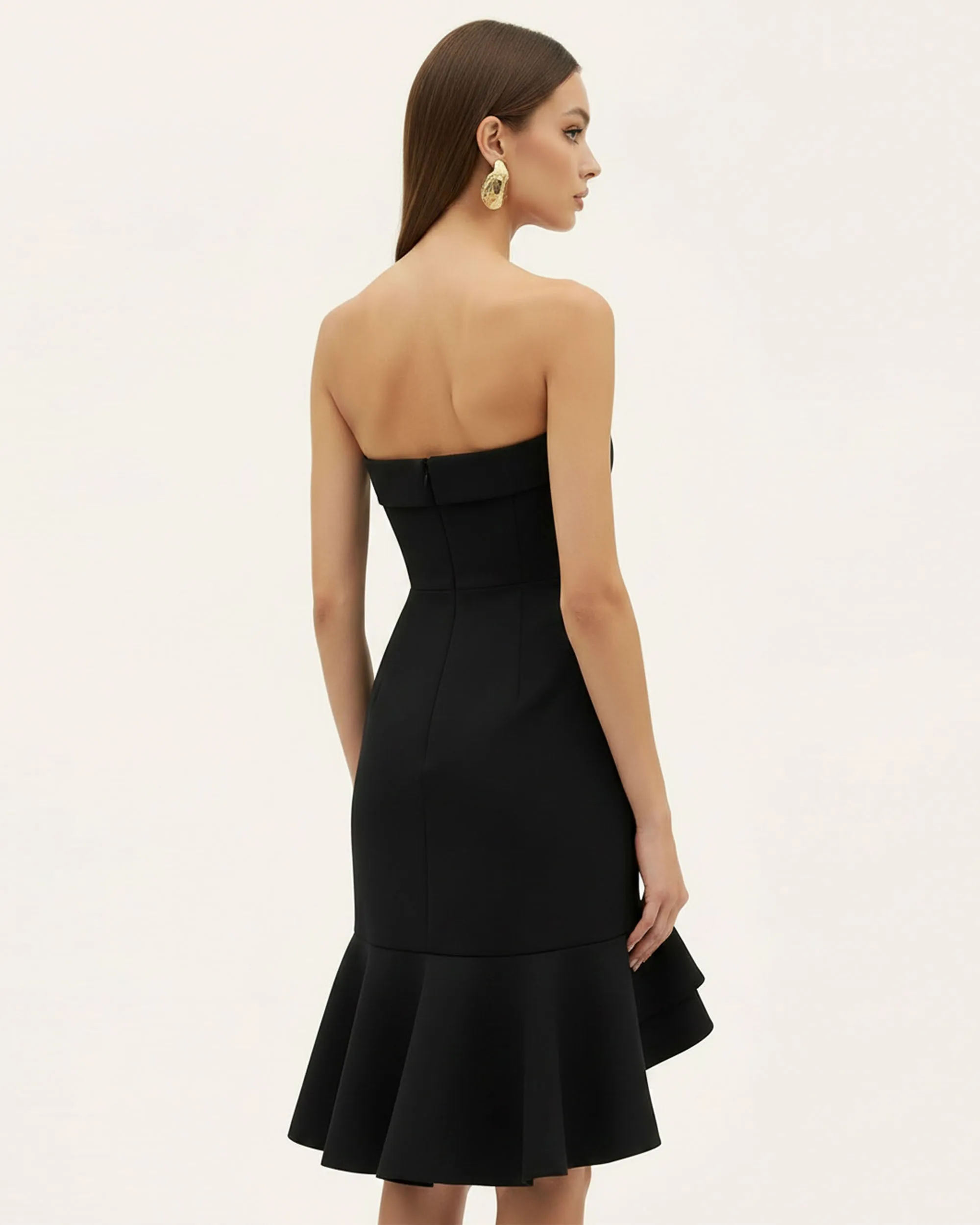 Orchid Embroidered Asymmetrical Strapless Midi Dress - Black Yellow sold by JW PEI product image thumbnail 2