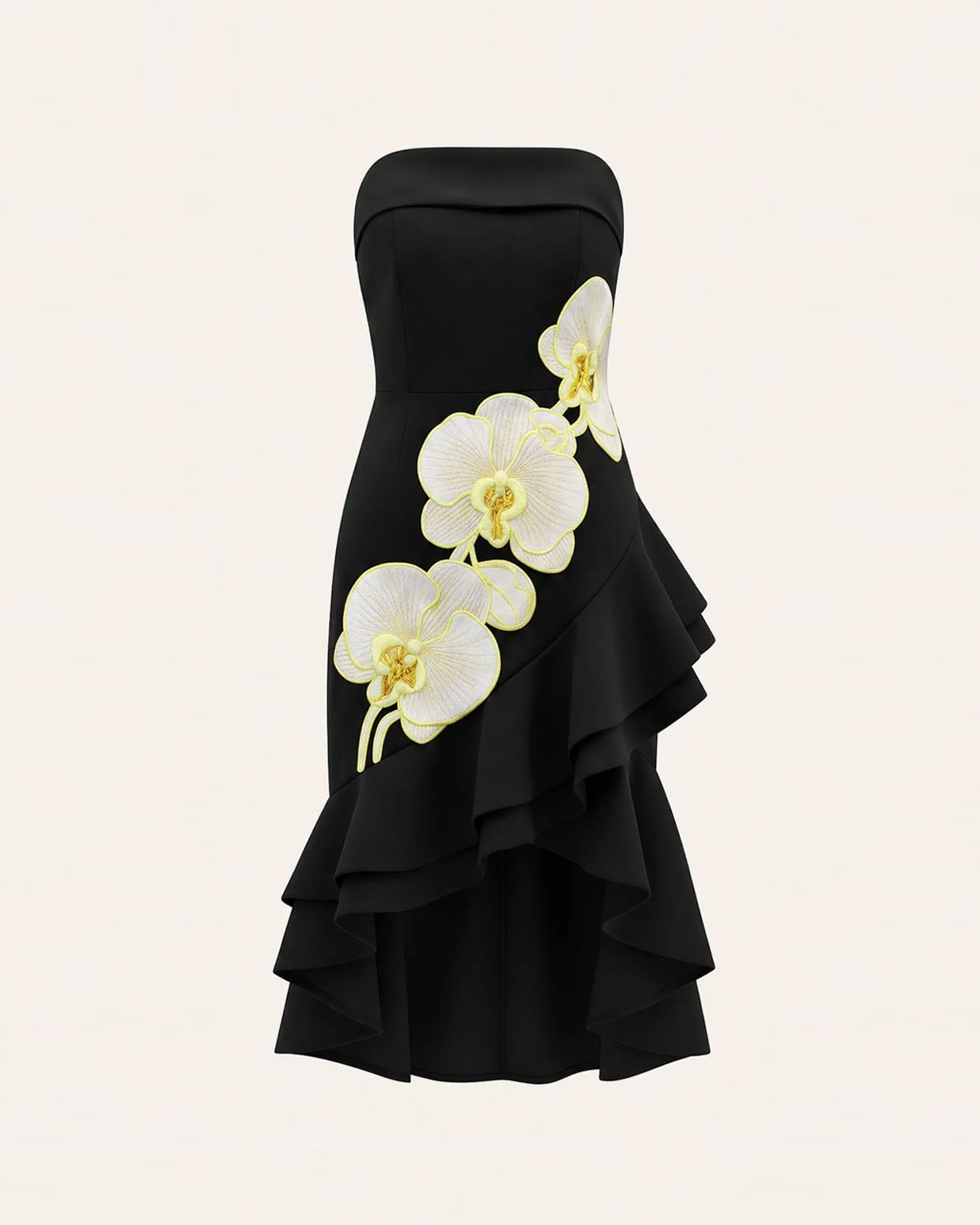 Orchid Embroidered Asymmetrical Strapless Midi Dress - Black Yellow sold by JW PEI product image thumbnail 3