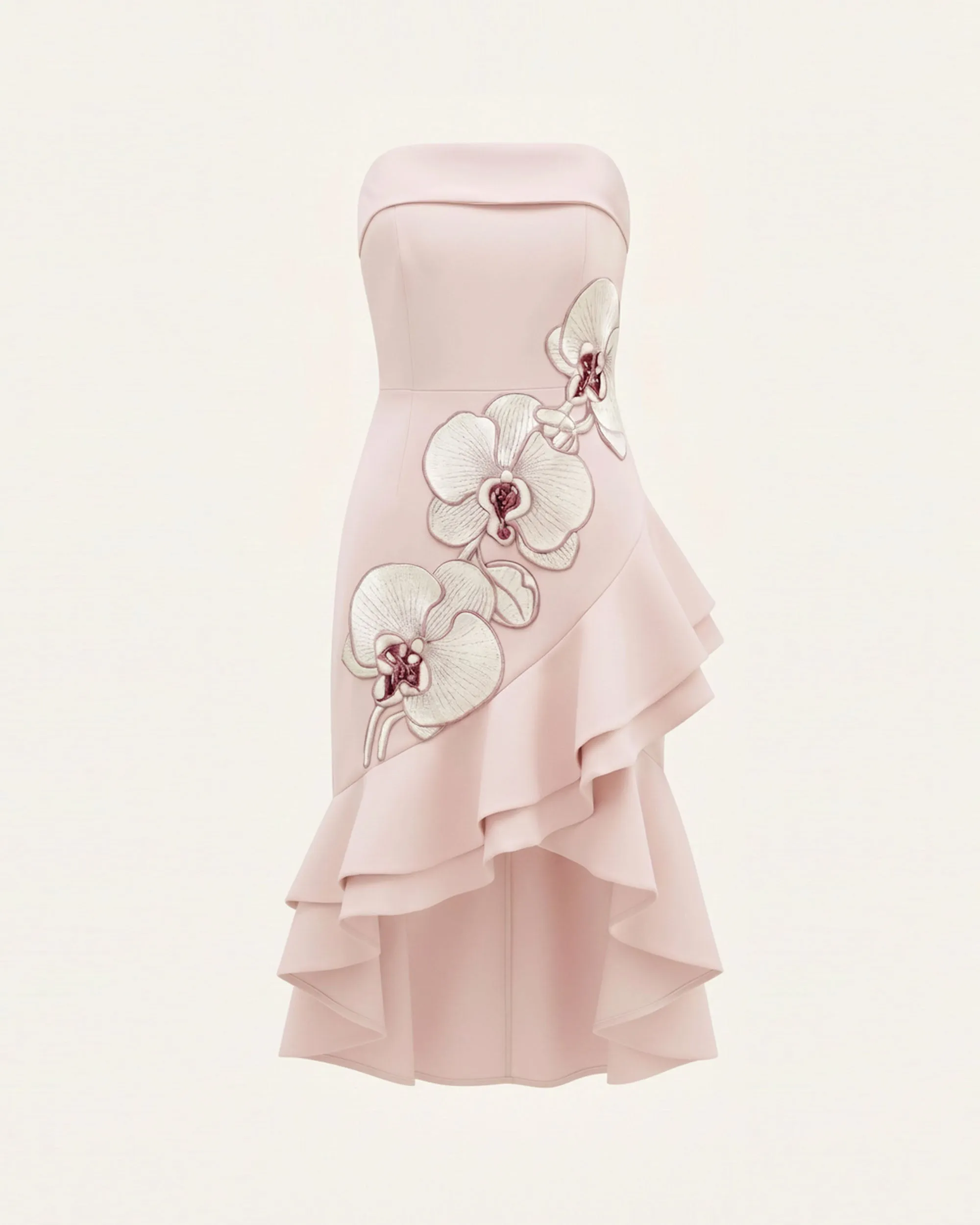 Orchid Embroidered Asymmetrical Strapless Midi Dress - Blush Pink sold by JW PEI product image thumbnail 3