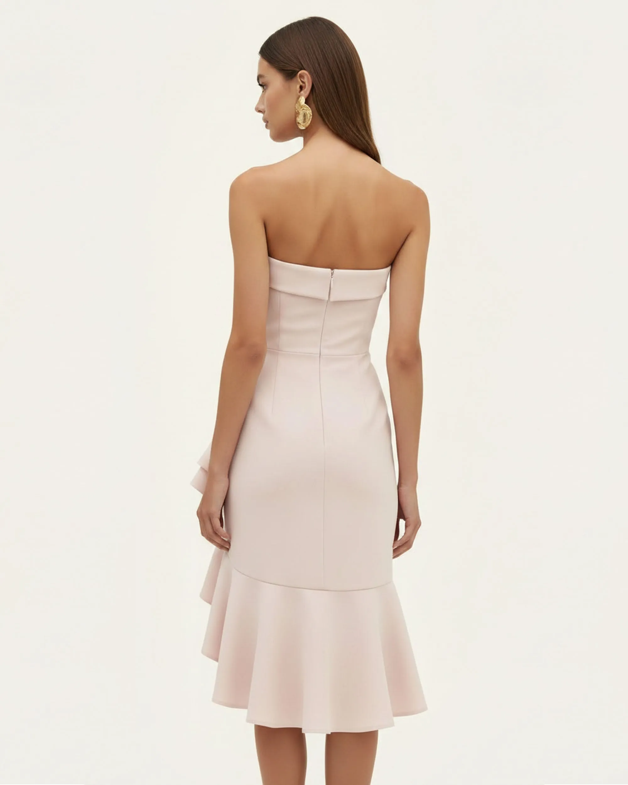 Orchid Embroidered Asymmetrical Strapless Midi Dress - Blush Pink sold by JW PEI product image thumbnail 2