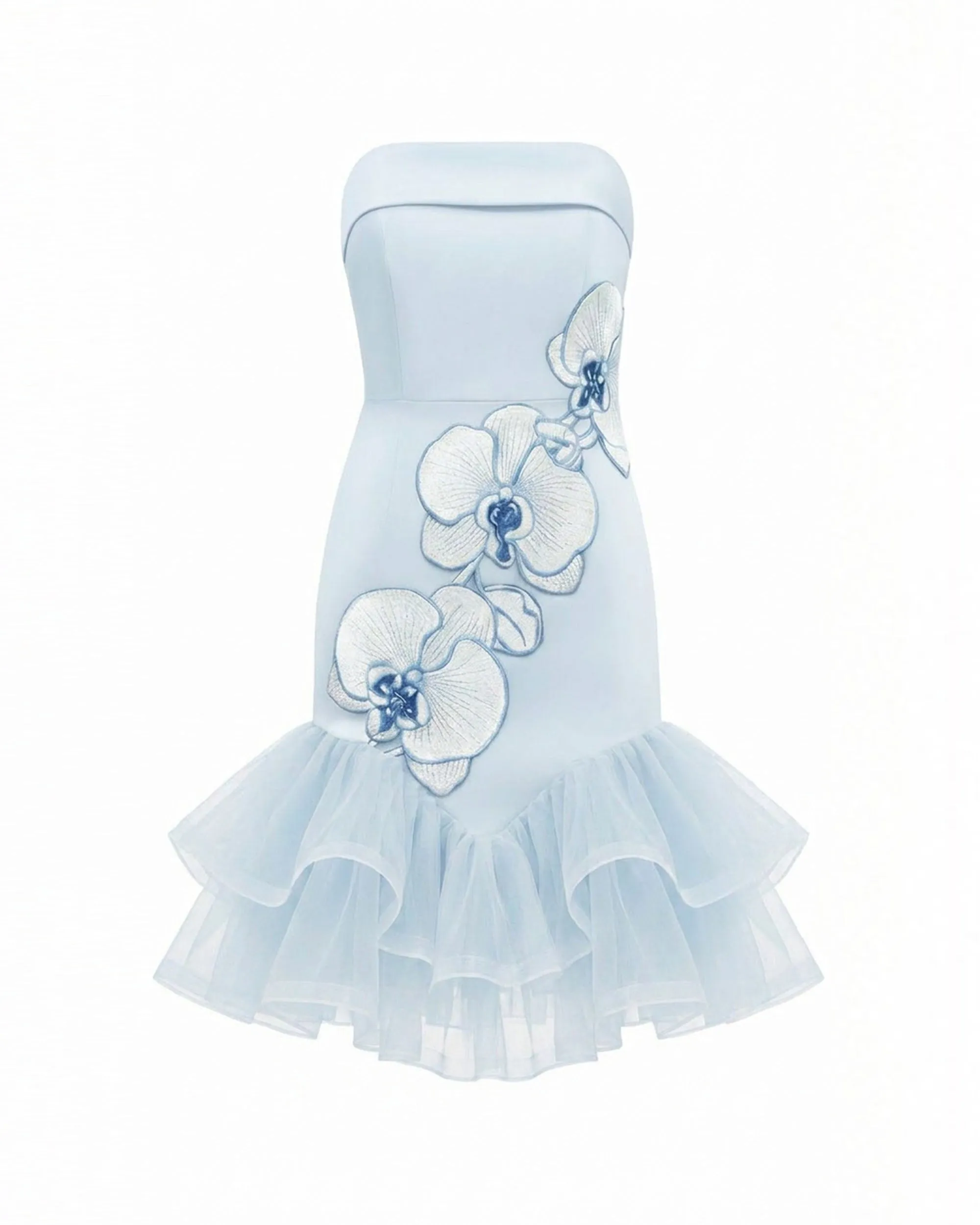 Orchid Embroidered Tulle Hem Strapless Mini Dress - Light Blue sold by JW PEI product image thumbnail 3