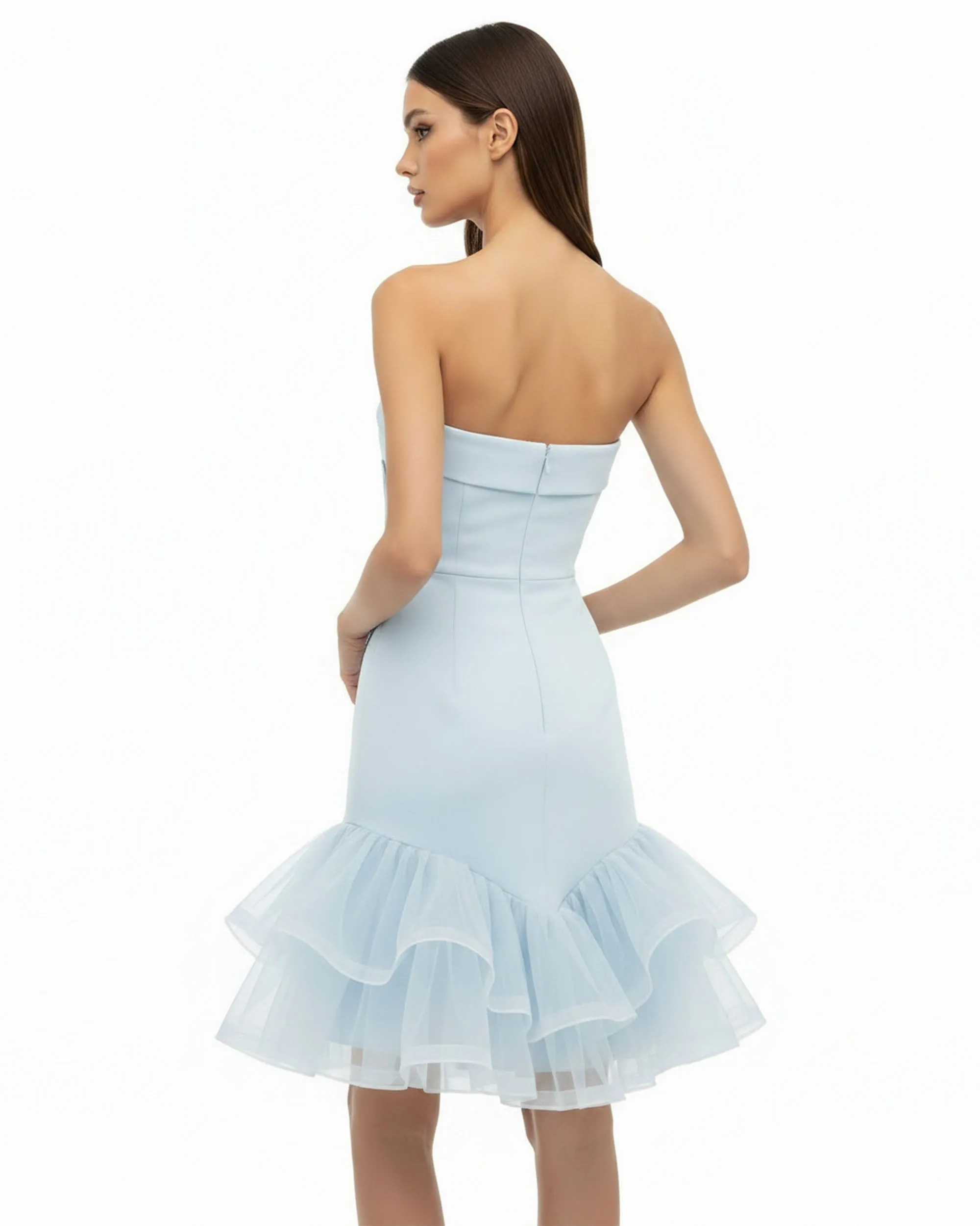 Orchid Embroidered Tulle Hem Strapless Mini Dress - Light Blue sold by JW PEI product image thumbnail 2