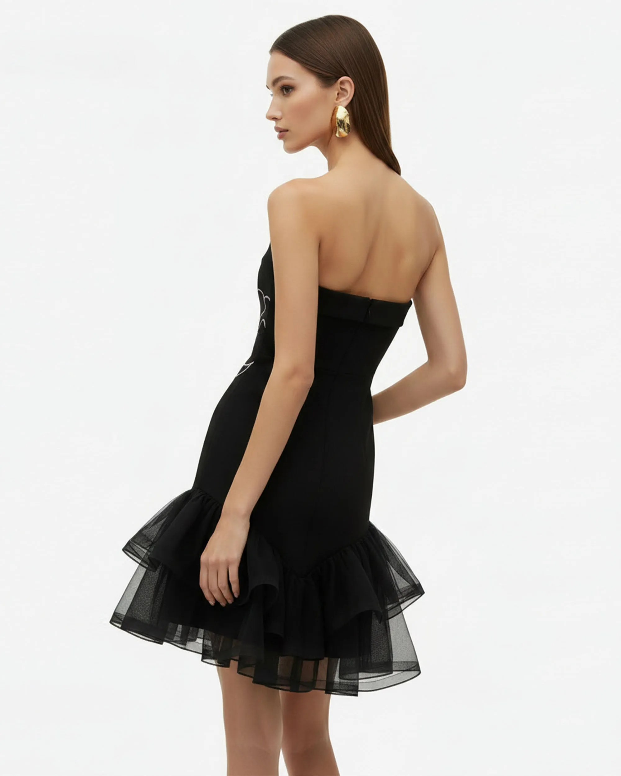 Orchid Embroidered Tulle Hem Strapless Mini Dress - Black Purple sold by JW PEI product image thumbnail 2