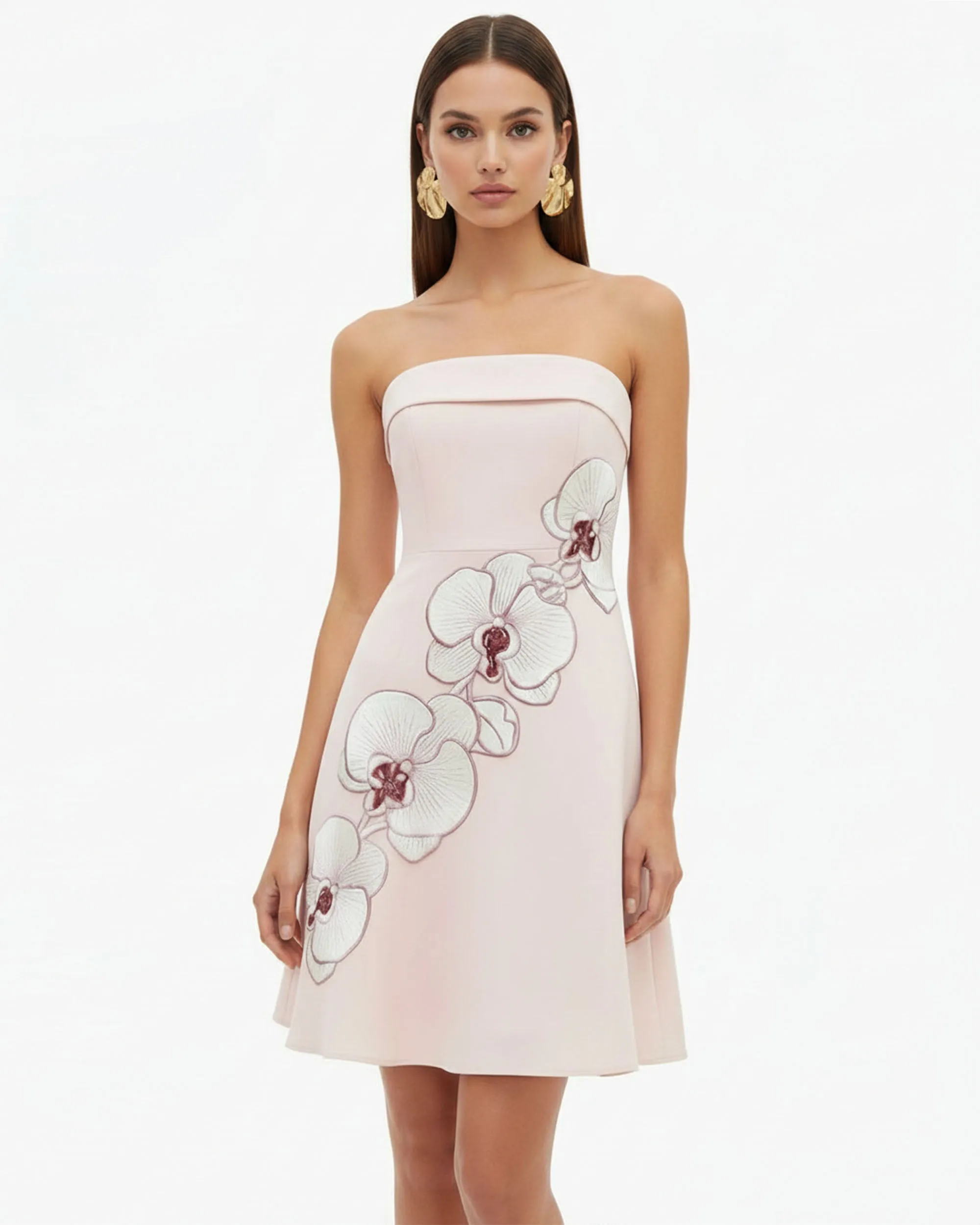 Orchid Embroidered Strapless A-Line Midi Dress - Blush Pink sold by JW PEI