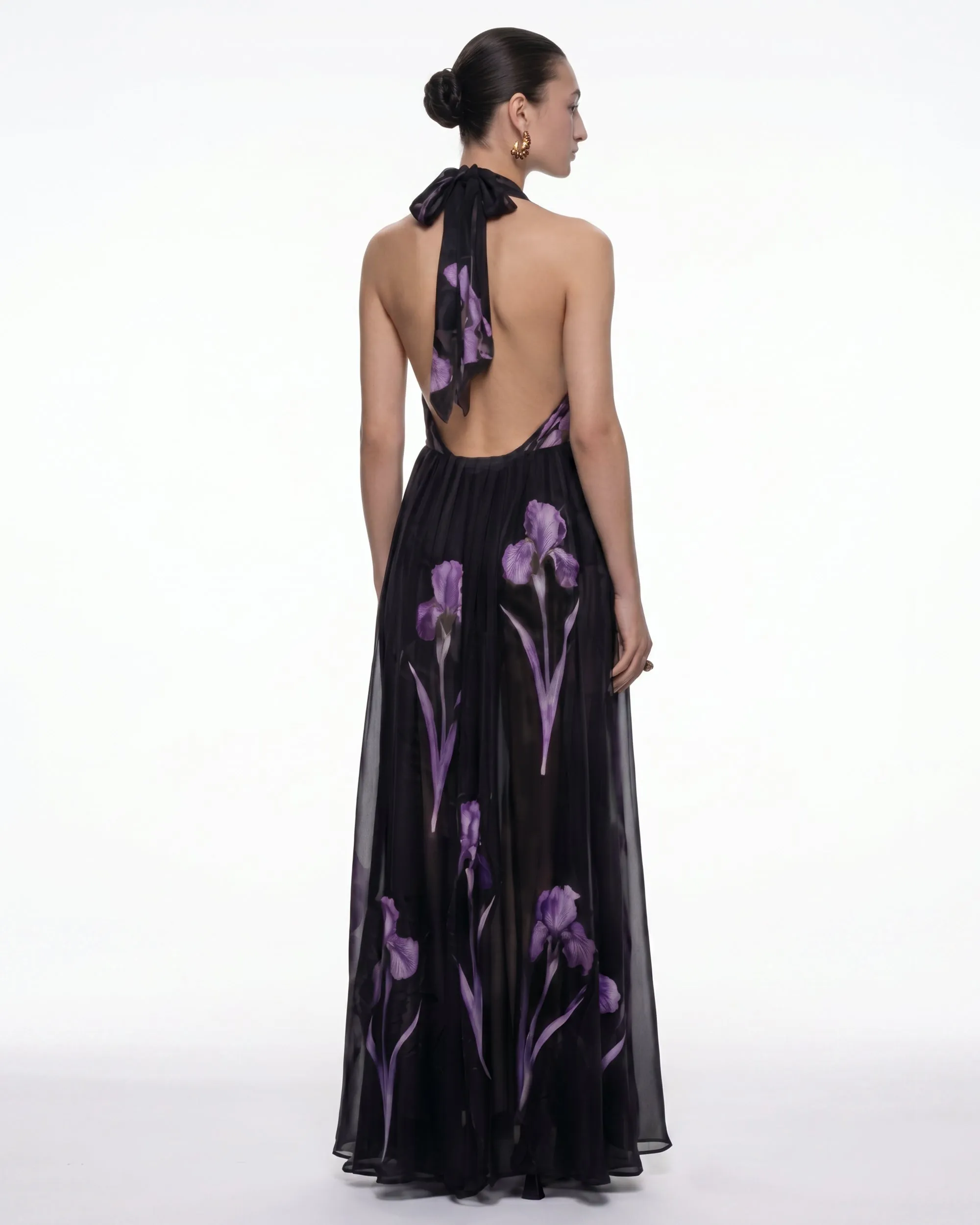 Iris Print Sheer Halter Maxi Dress - Black/Purple sold by JW PEI product image thumbnail 2