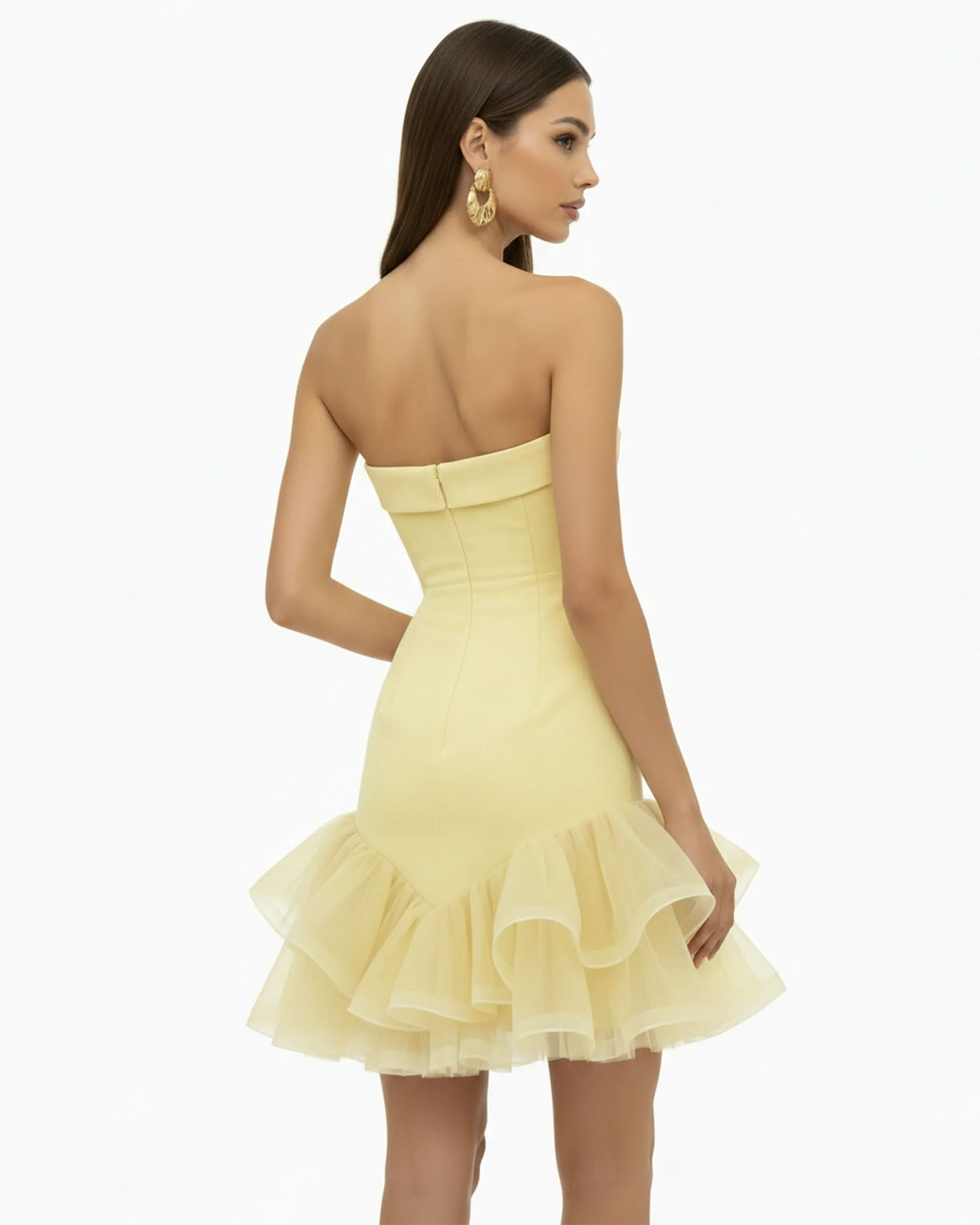 Orchid Embroidered Tulle Hem Strapless Mini Dress - Pale Yellow sold by JW PEI product image thumbnail 2