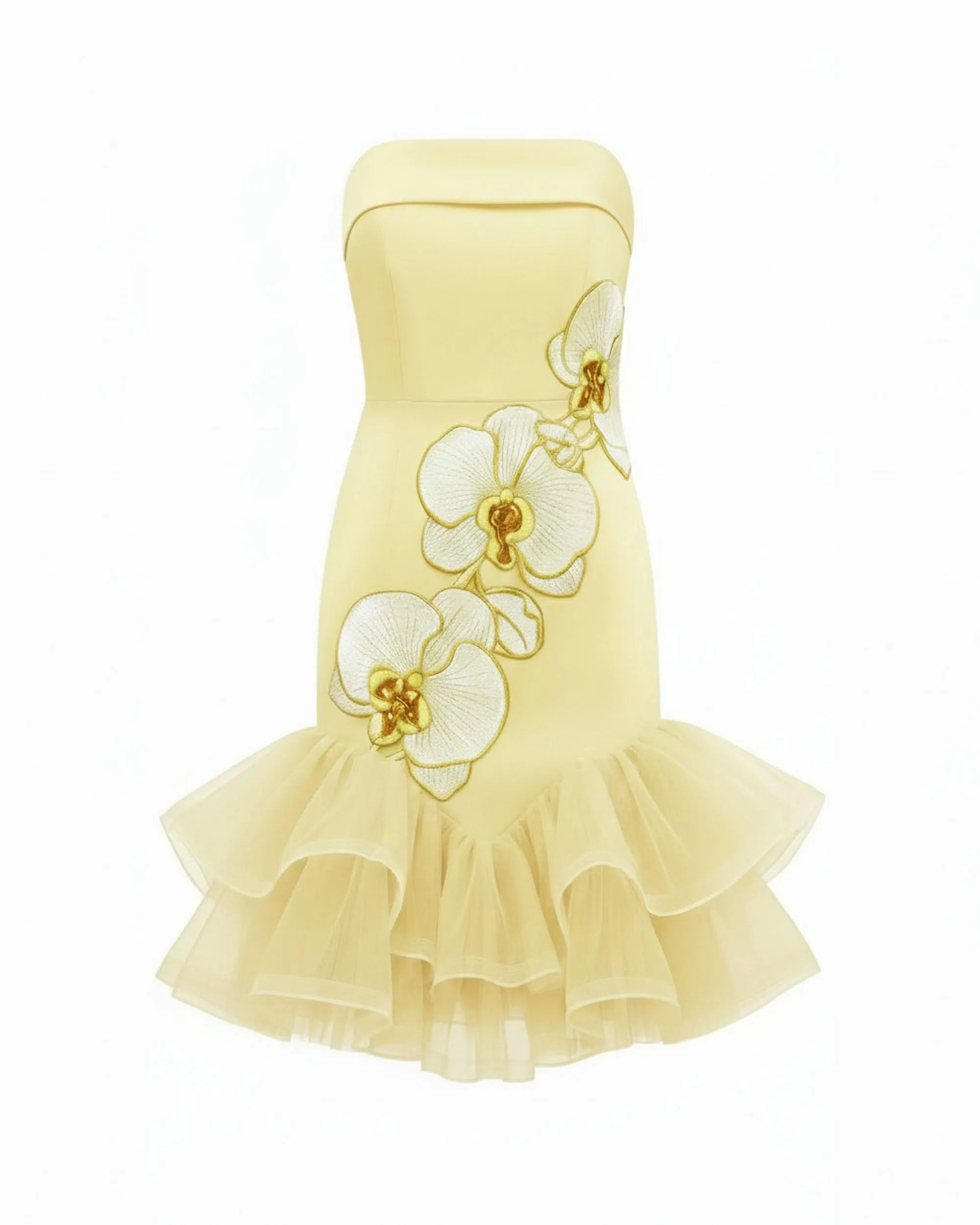 Orchid Embroidered Tulle Hem Strapless Mini Dress - Pale Yellow sold by JW PEI product image thumbnail 3