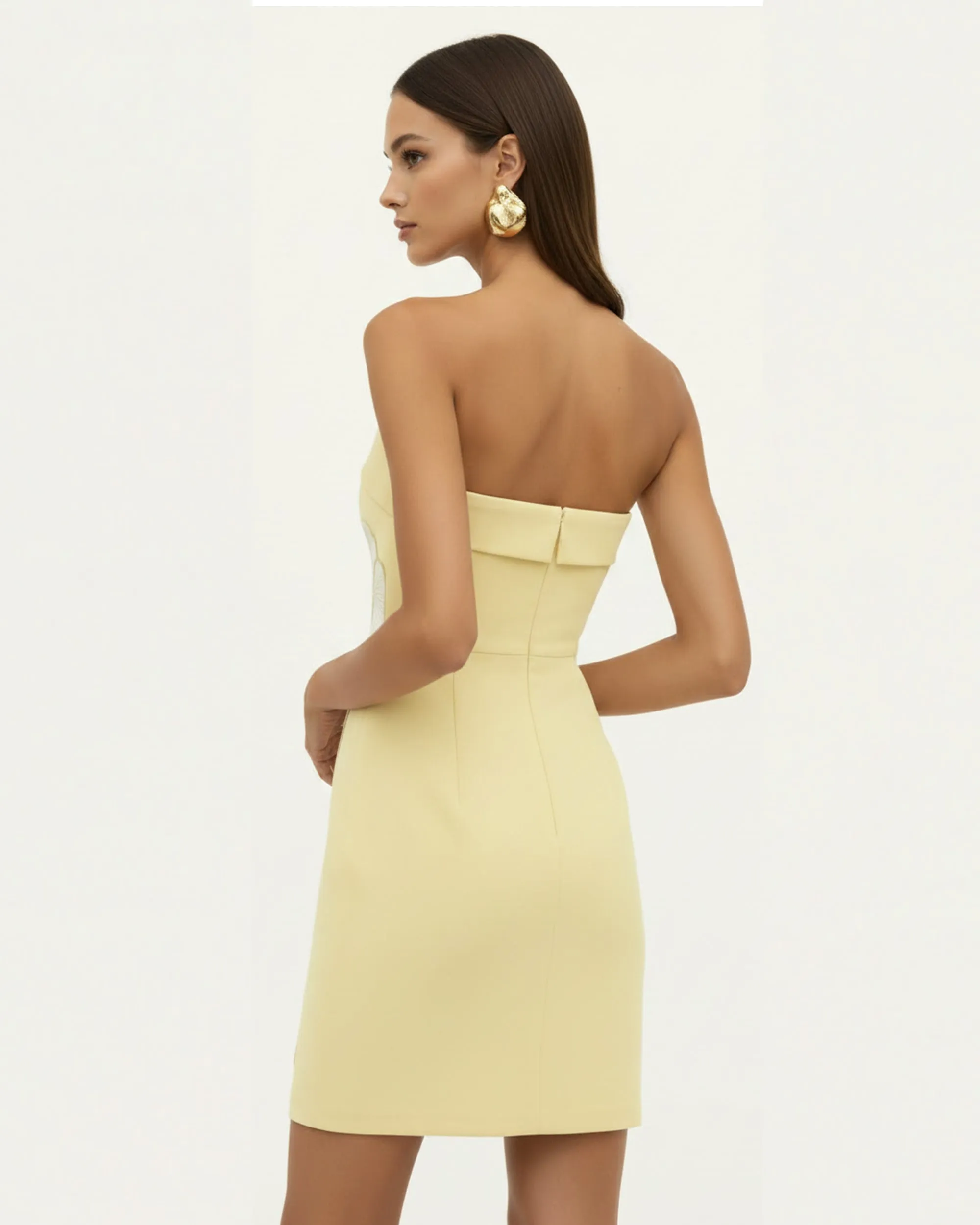 Orchid Embroidered Strapless Sheath Midi Dress - Pale Yellow sold by JW PEI product image thumbnail 2