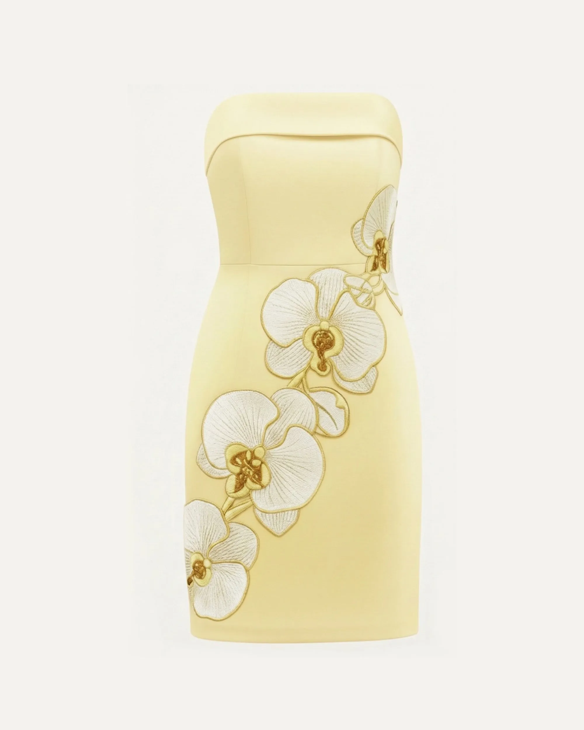 Orchid Embroidered Strapless Sheath Midi Dress - Pale Yellow sold by JW PEI product image thumbnail 3