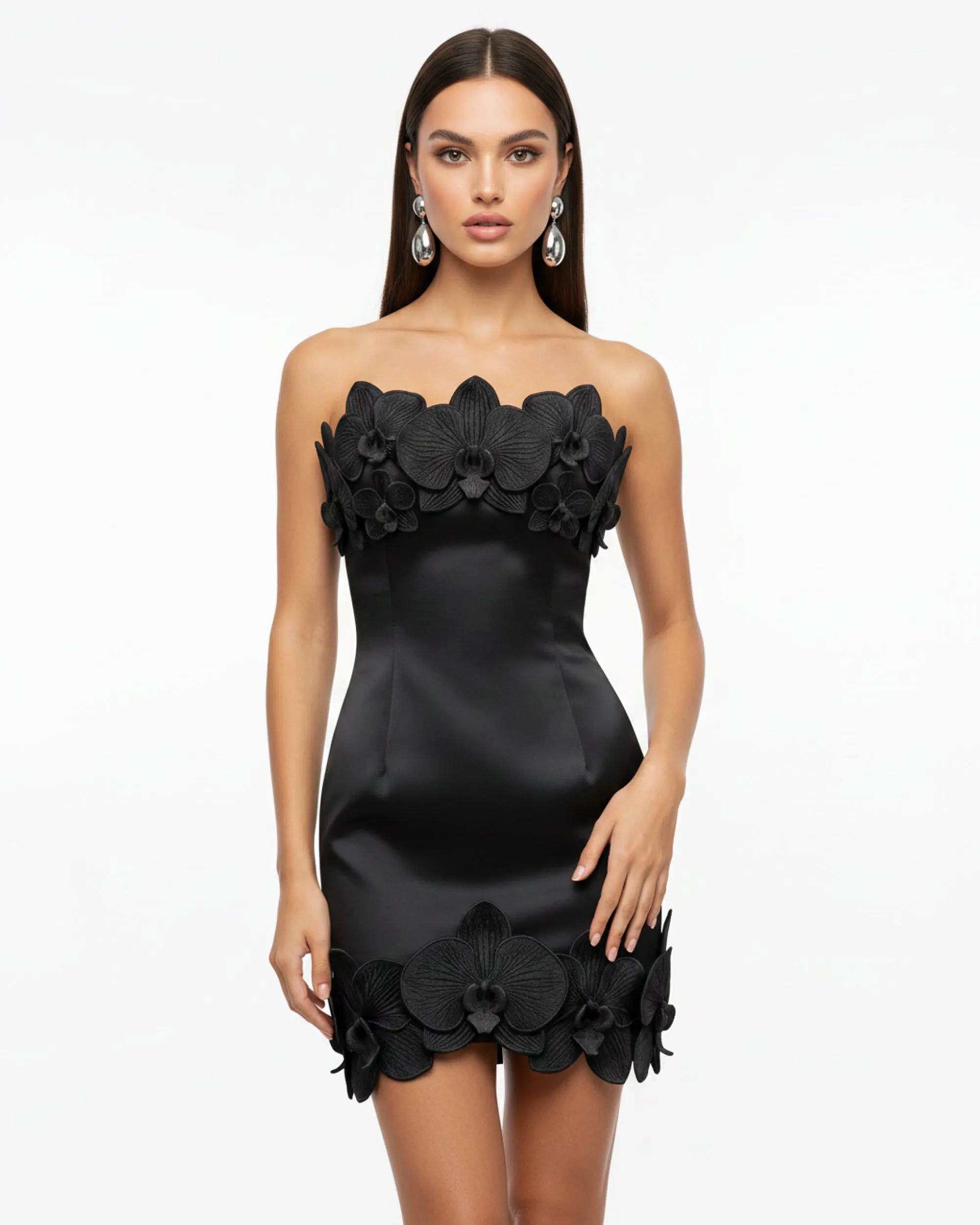 Orchid Trim Strapless Mini Dress - Black sold by JW PEI