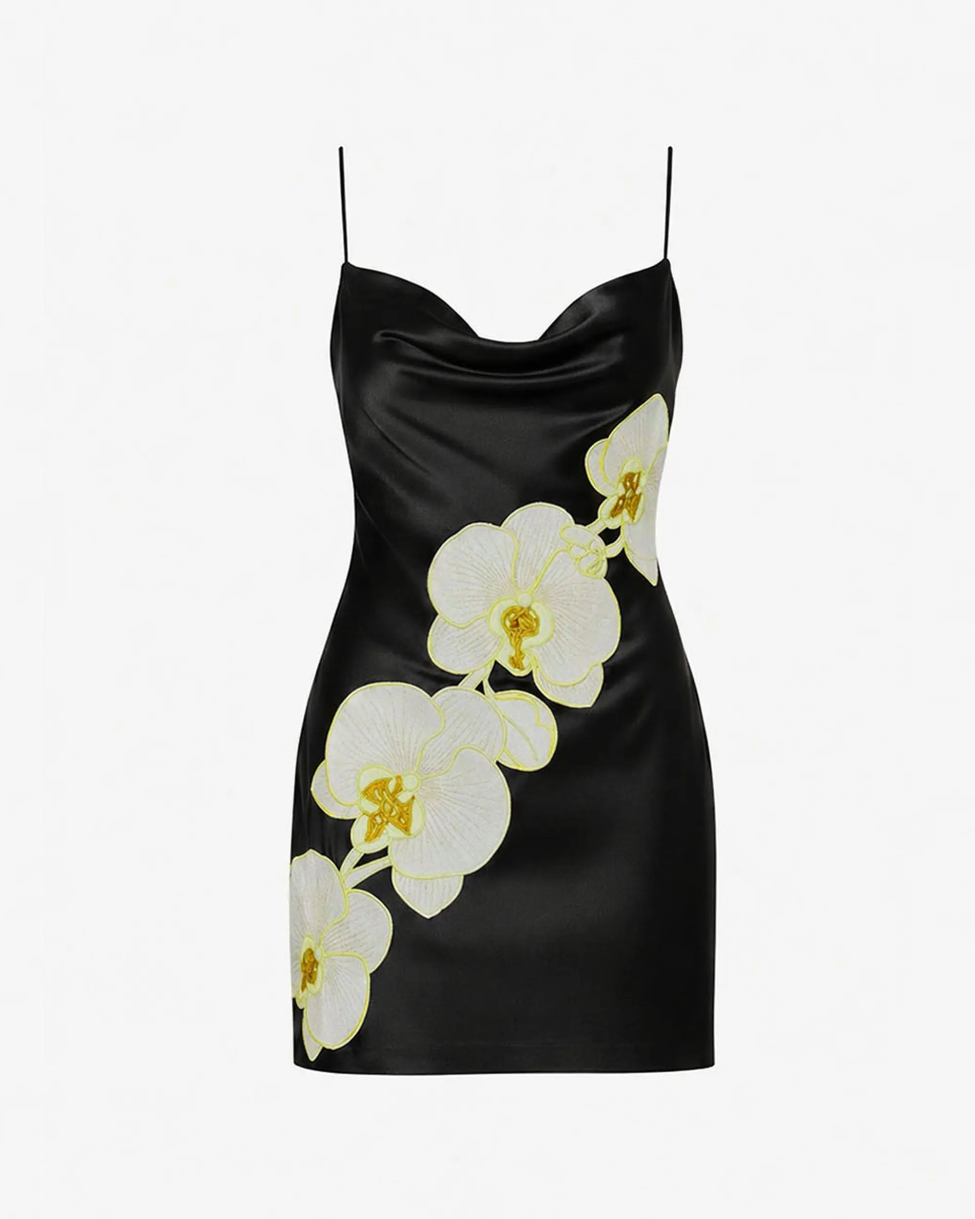 Orchid Embroidered Cowl Neck Slip Mini Dress - Black Yellow sold by JW PEI product image thumbnail 3