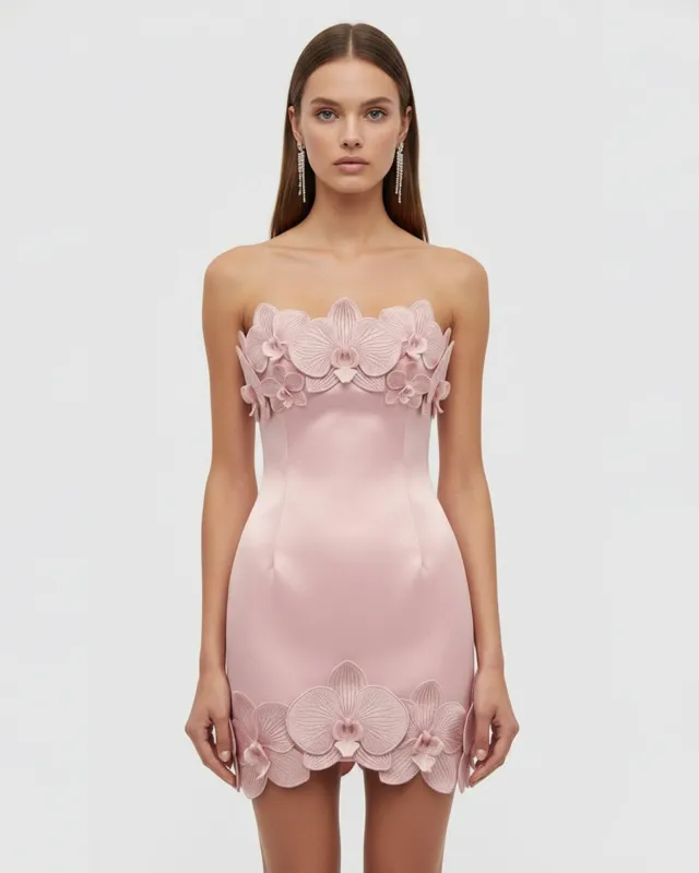 Orchid Trim Strapless Mini Dress - Blush Pink made by JW PEI