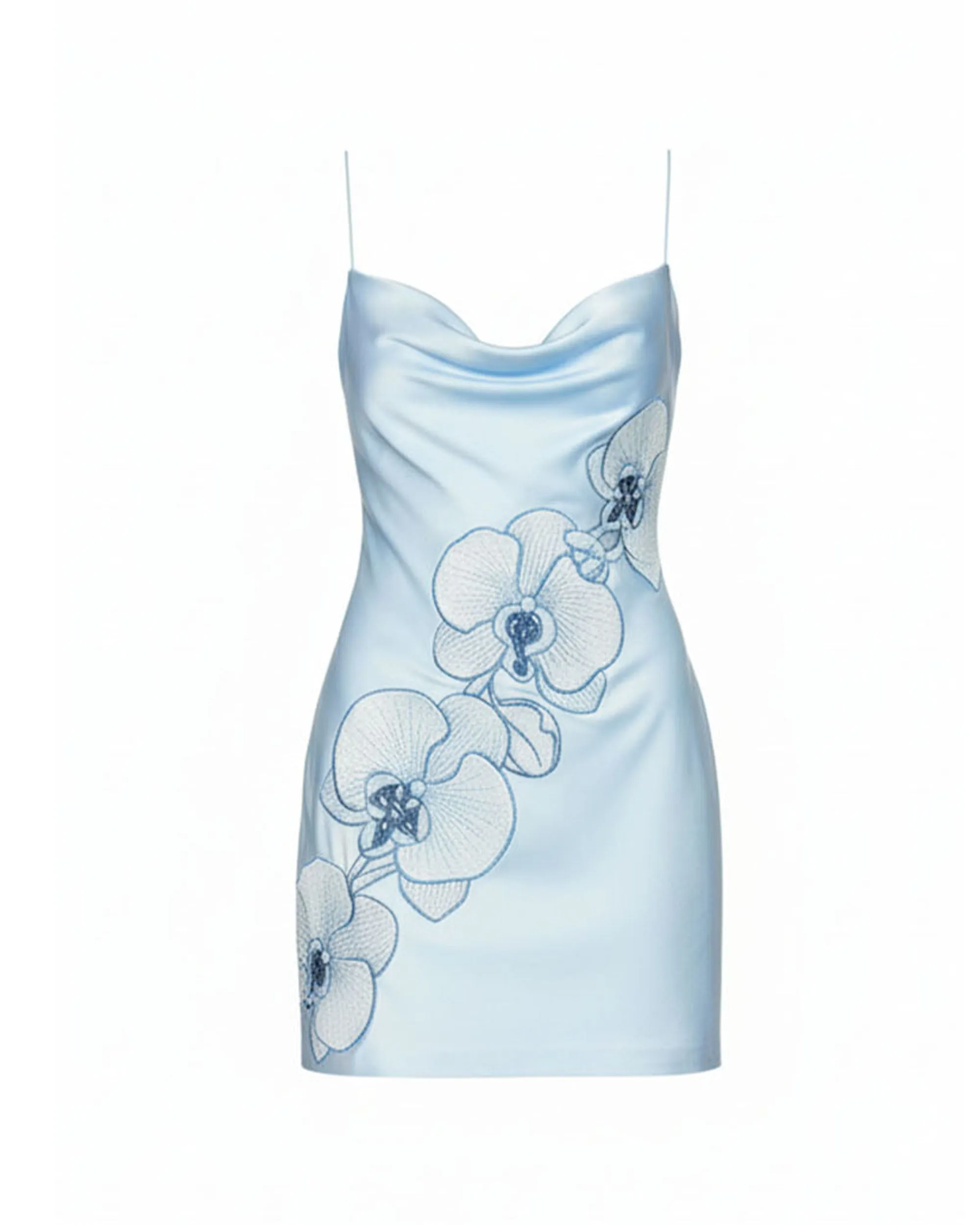 Orchid Embroidered Cowl Neck Slip Mini Dress - Light Blue sold by JW PEI product image thumbnail 3