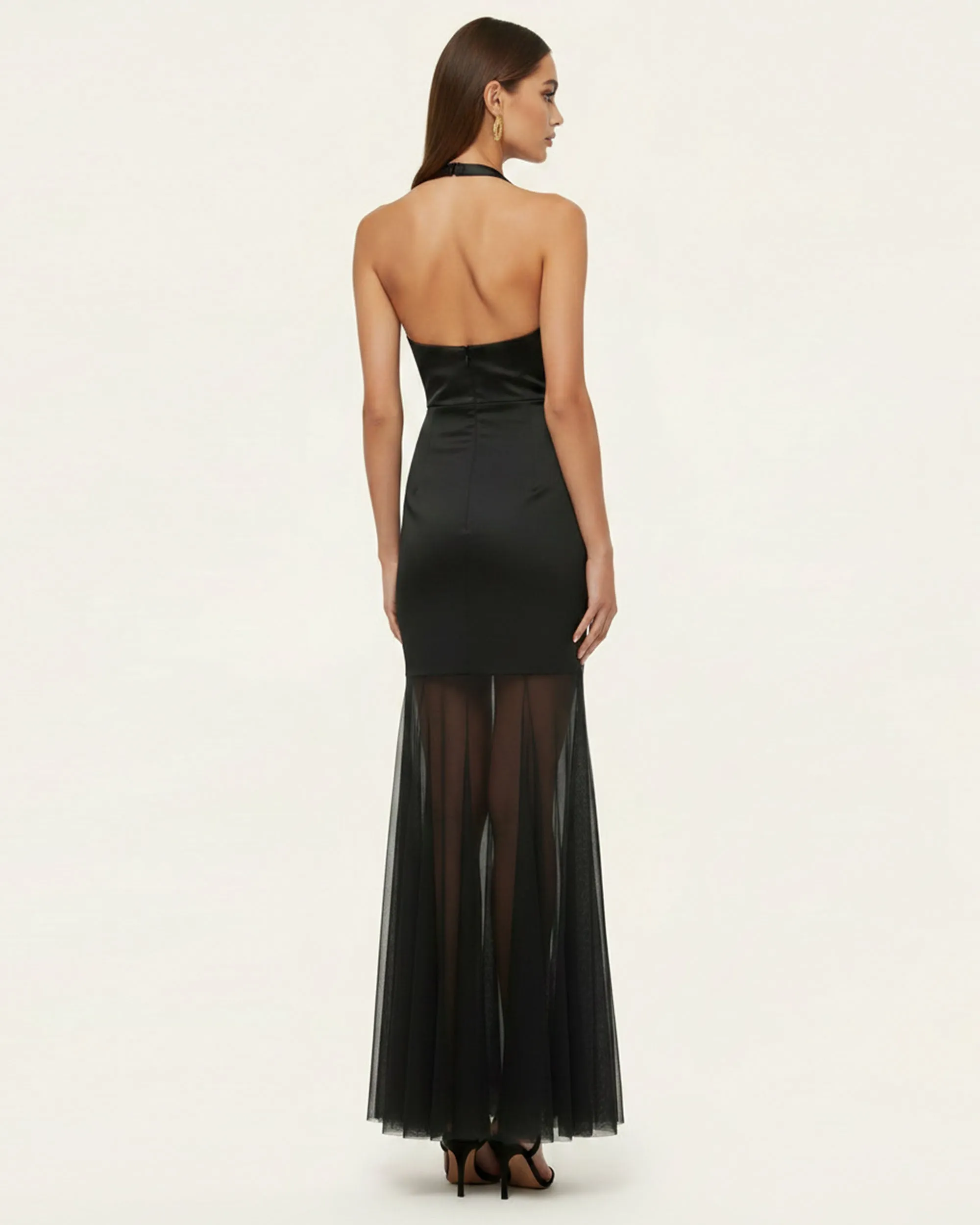 Orchid Embroidered Sheer Hem Halter Maxi Dress- Black Purple sold by JW PEI product image thumbnail 2