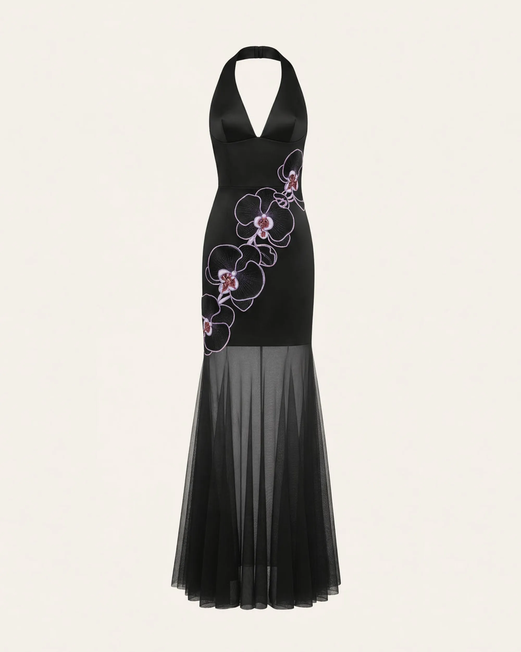 Orchid Embroidered Sheer Hem Halter Maxi Dress- Black Purple sold by JW PEI product image thumbnail 3