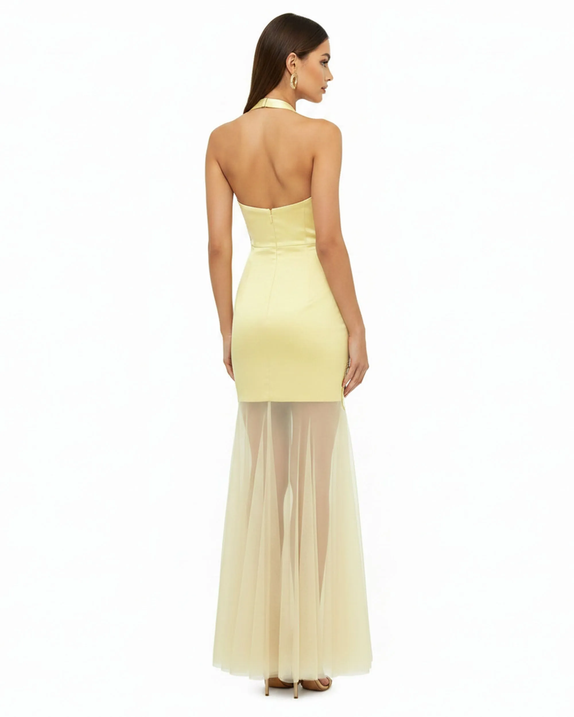Orchid Embroidered Sheer Hem Halter Maxi Dress - Pale Yellow sold by JW PEI product image thumbnail 2