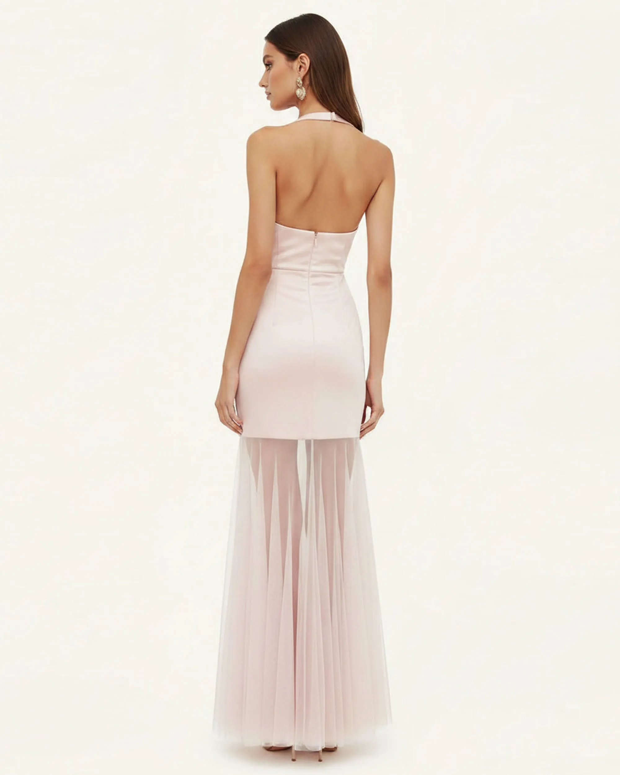 Orchid Embroidered Sheer Hem Halter Maxi Dress - Blush Pink sold by JW PEI product image thumbnail 2