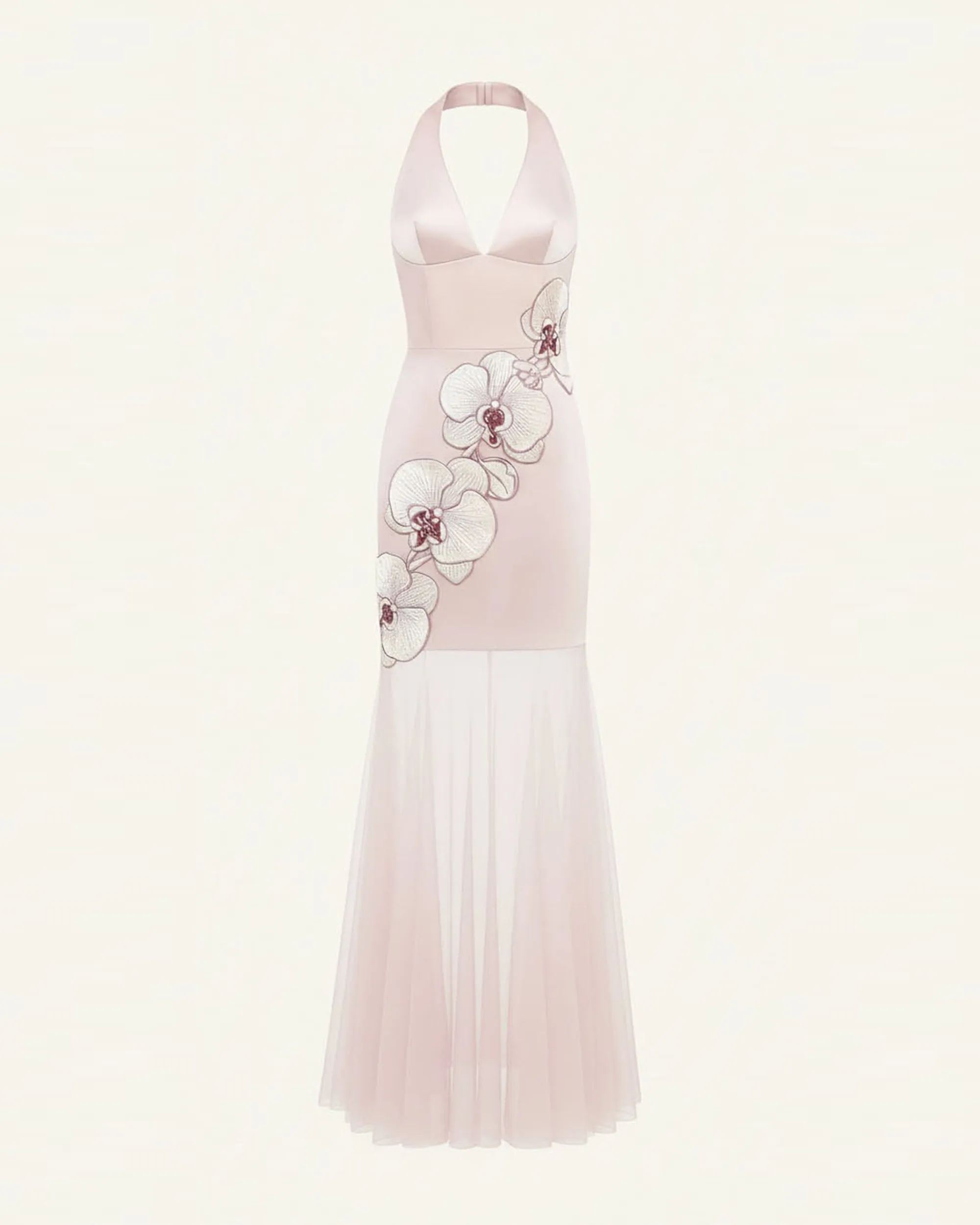 Orchid Embroidered Sheer Hem Halter Maxi Dress - Blush Pink sold by JW PEI product image thumbnail 3