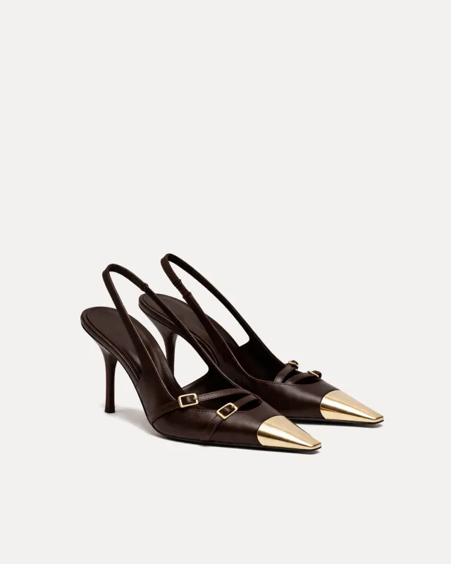 Madeline Metal Toe Slingback Pumps – Brown made by JW PEI