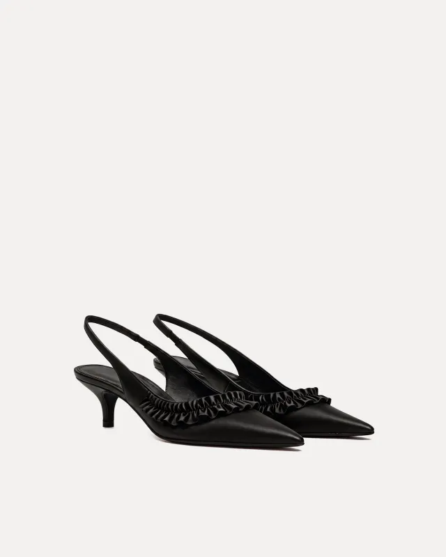 Monica Ruffle Slingback Pumps – Black made by JW PEI