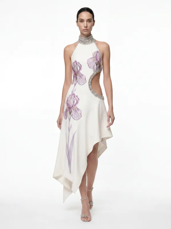 Jeweled Floral Cutout High Neck Dress - White made by JW PEI