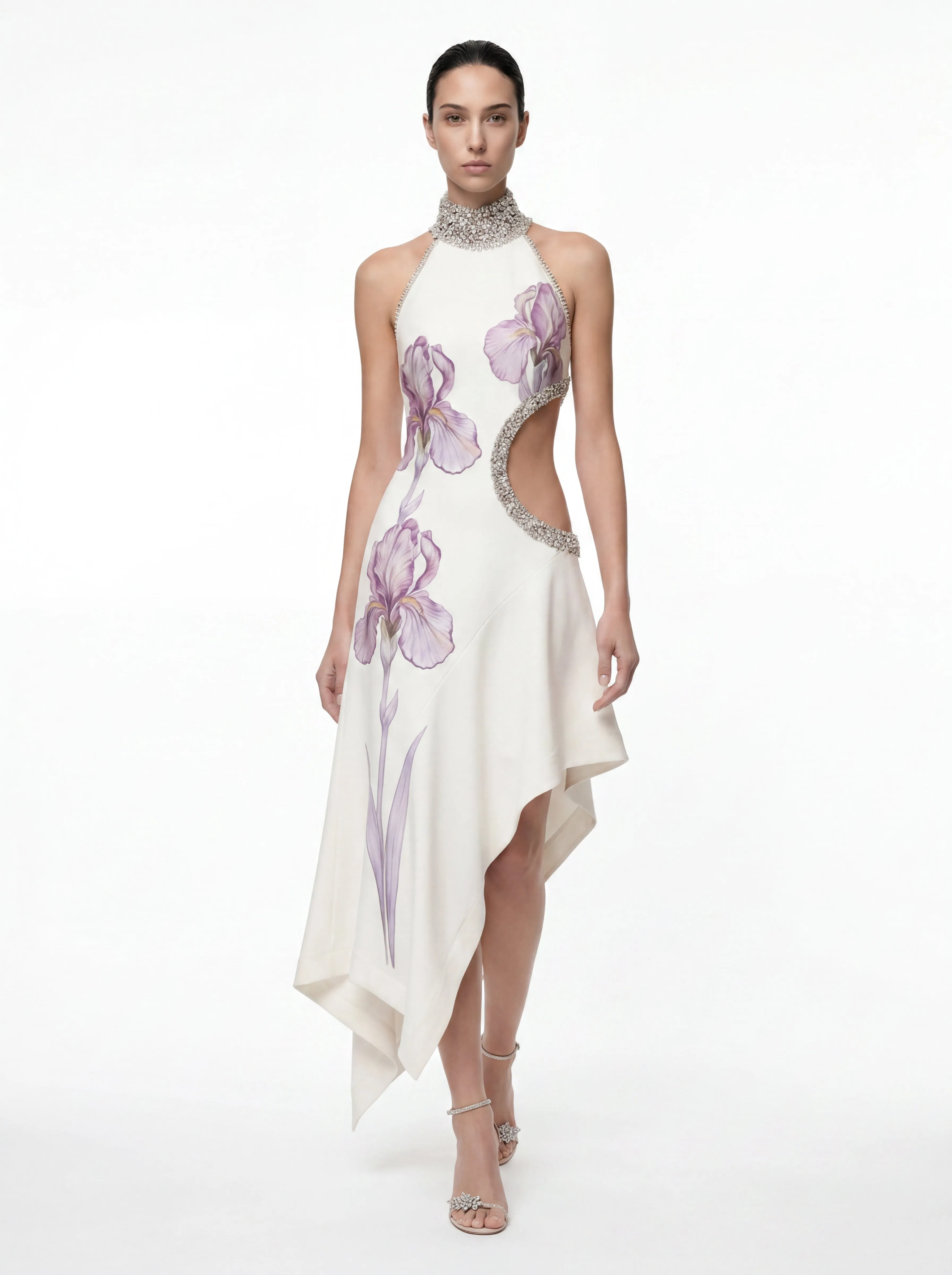 Jeweled Floral Cutout High Neck Dress - White sold by JW PEI