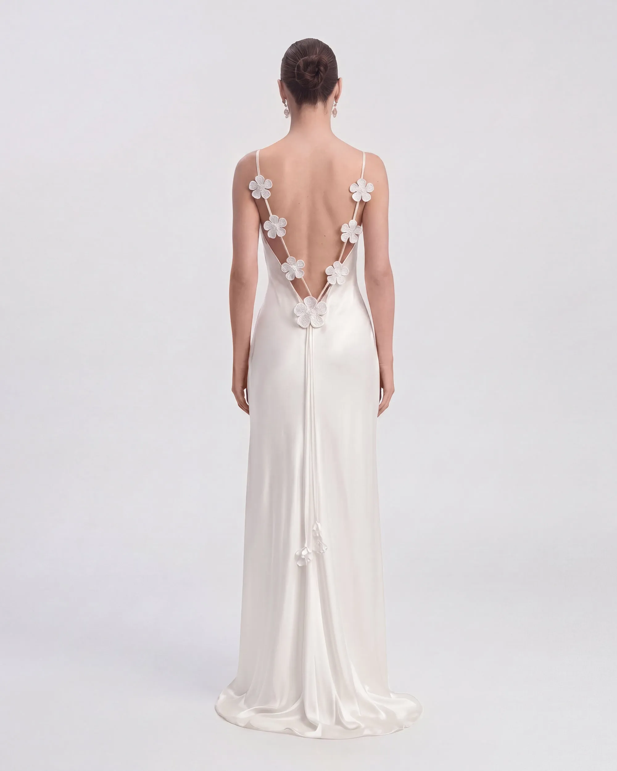 Floral Appliqué Open Back Maxi Dress - White sold by JW PEI