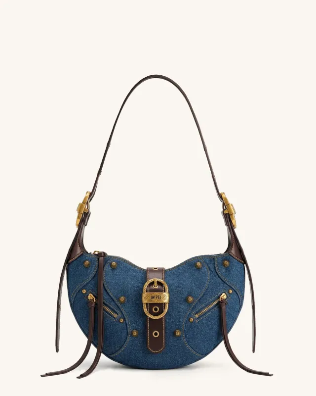 Tessa Studded Shoulder Bag - Blue Denim made by JW PEI