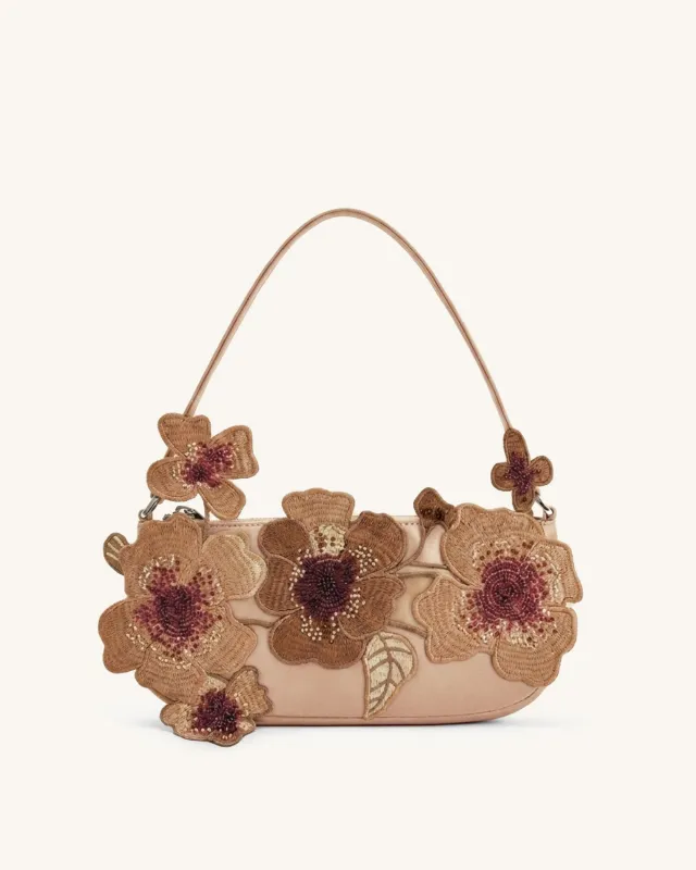 Leona Bead Embellished Shoulder Bag - Brown made by JW PEI