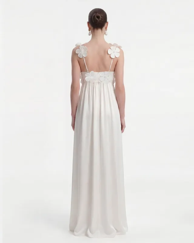 Floral Appliqué Empire Waist Maxi Dress - White made by JW PEI