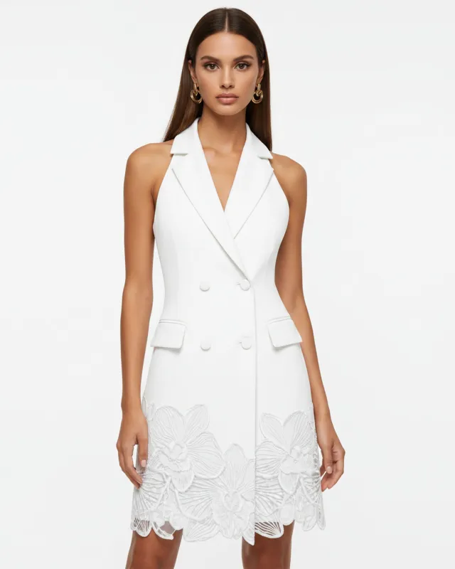 Orchid Embroidered Blazer Mini Dress - White made by JW PEI