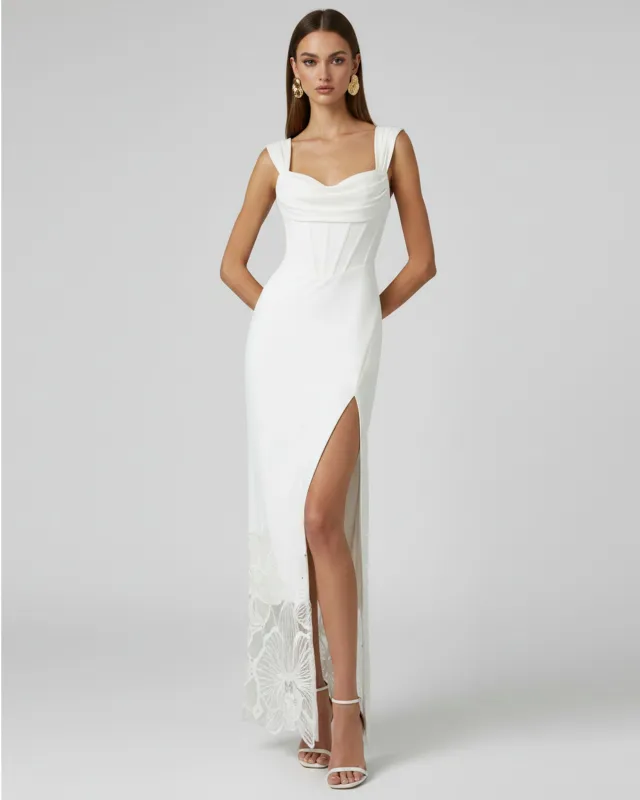 Orchid Embroidered Corset Maxi Dress - White made by JW PEI