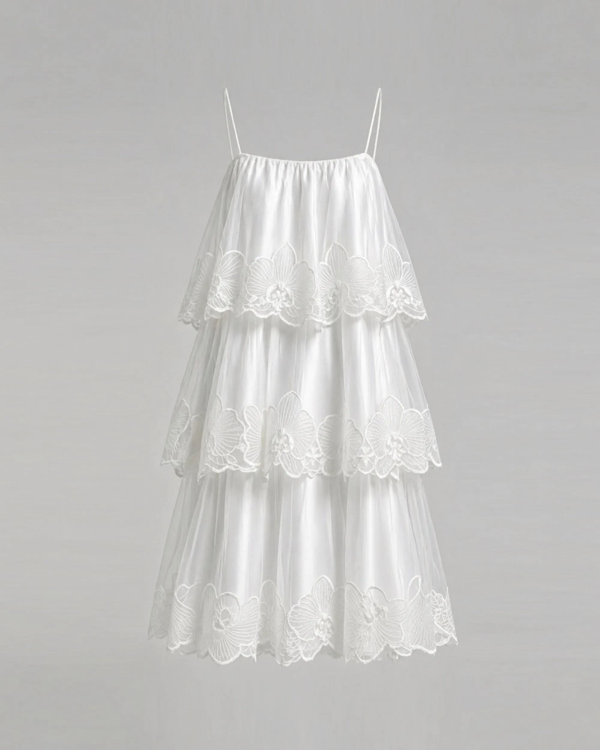 Orchid Embroidered Tiered Tulle Midi Dress - White sold by JW PEI product image thumbnail 3