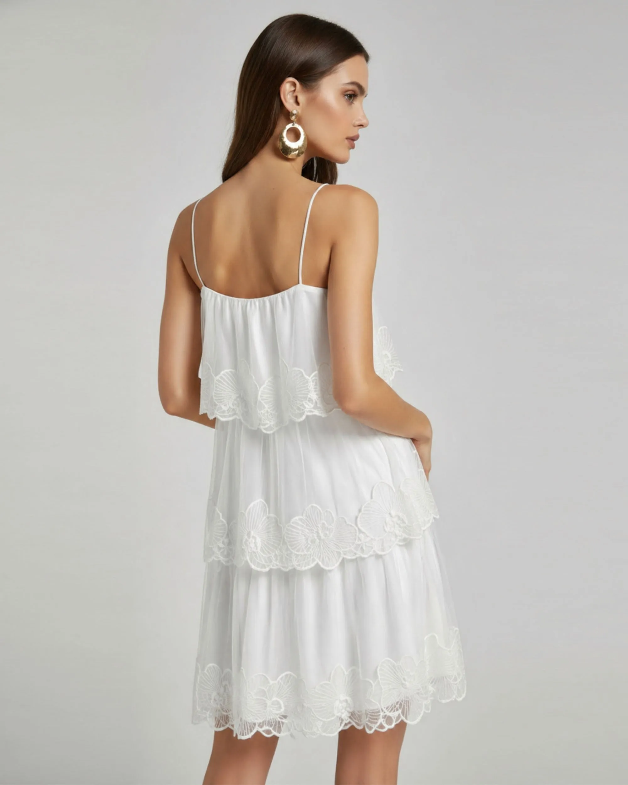 Orchid Embroidered Tiered Tulle Midi Dress - White sold by JW PEI product image thumbnail 2