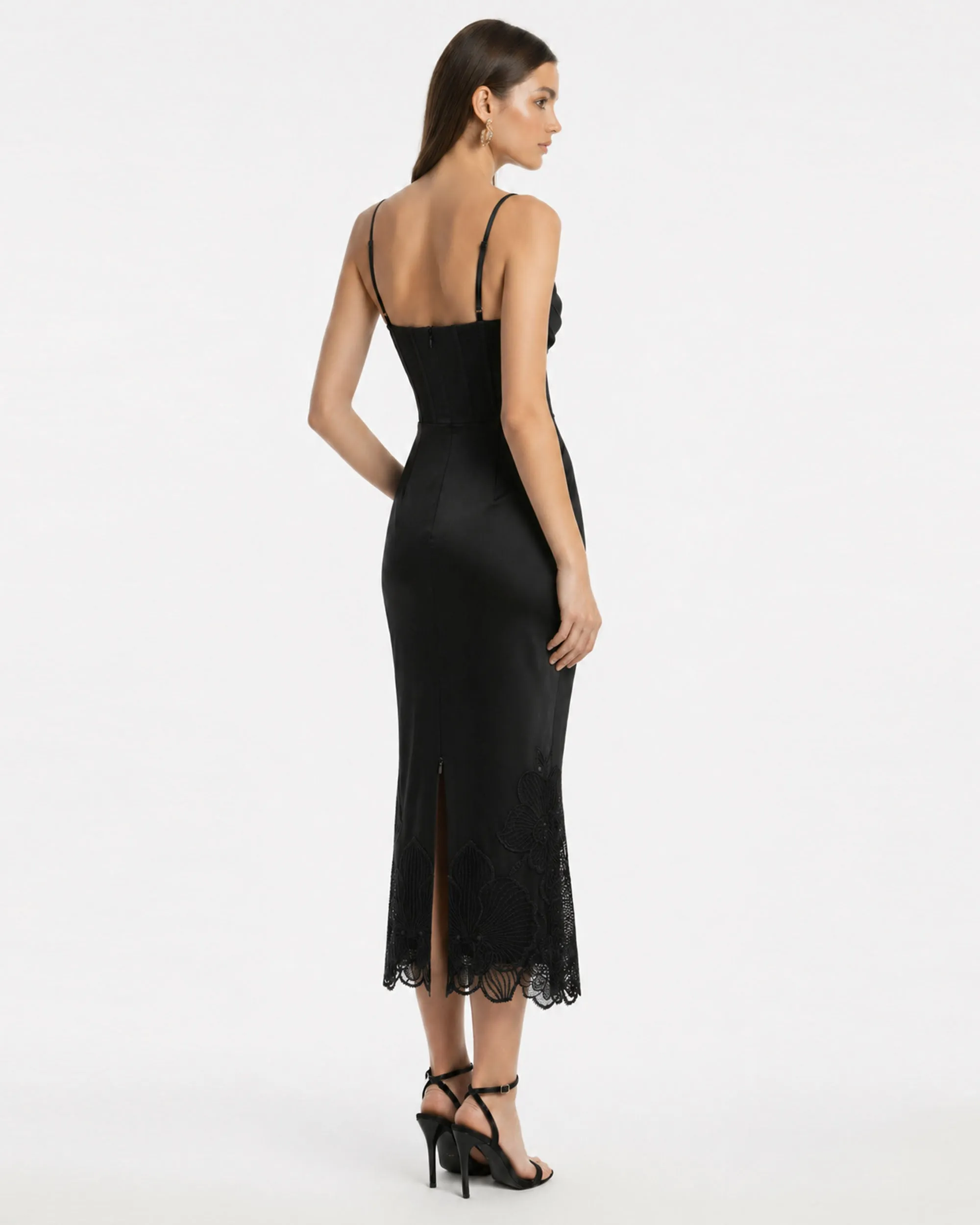 Orchid Embroidered Draped Corset Midi Dress - Black sold by JW PEI product image thumbnail 2