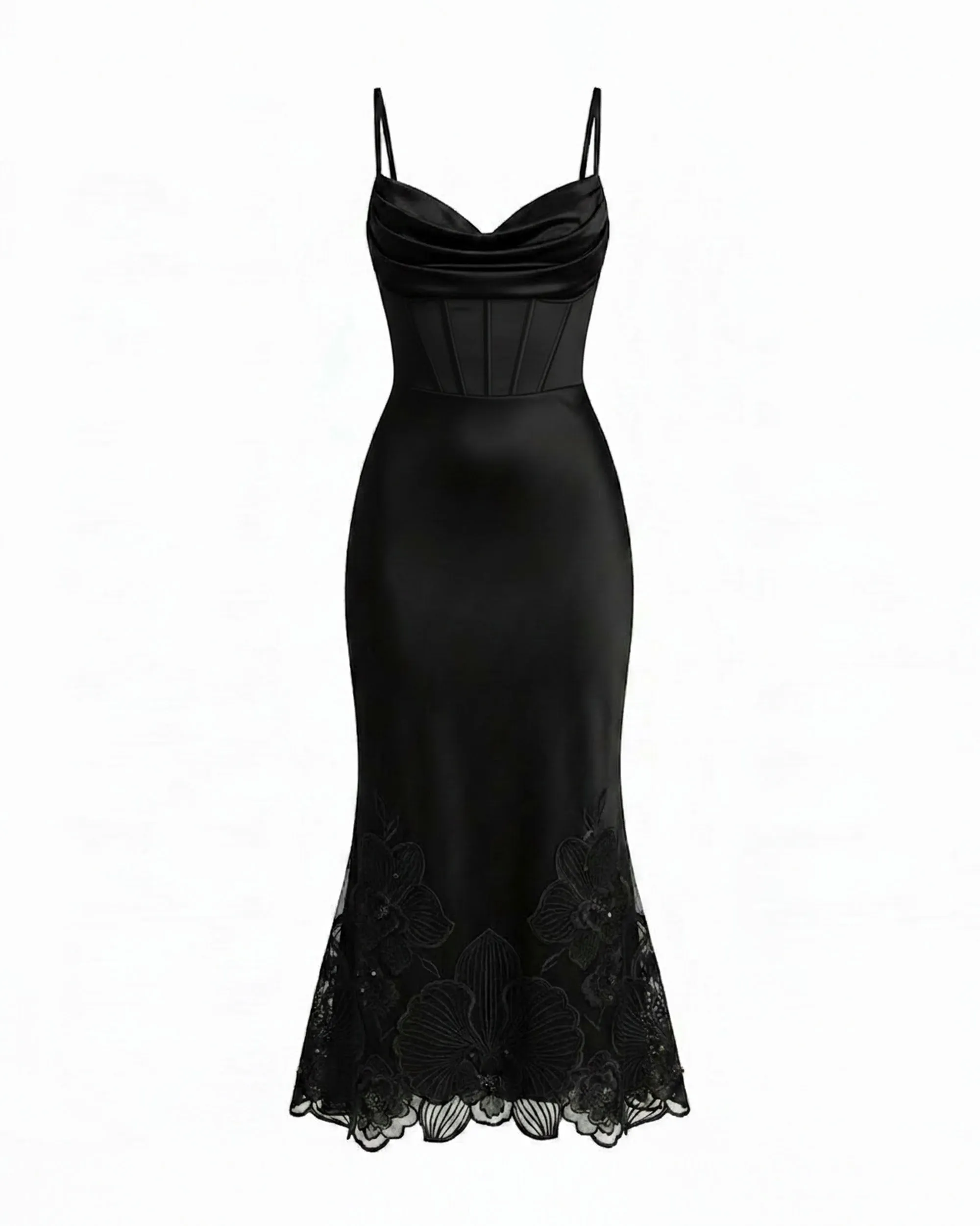Orchid Embroidered Draped Corset Midi Dress - Black sold by JW PEI product image thumbnail 3