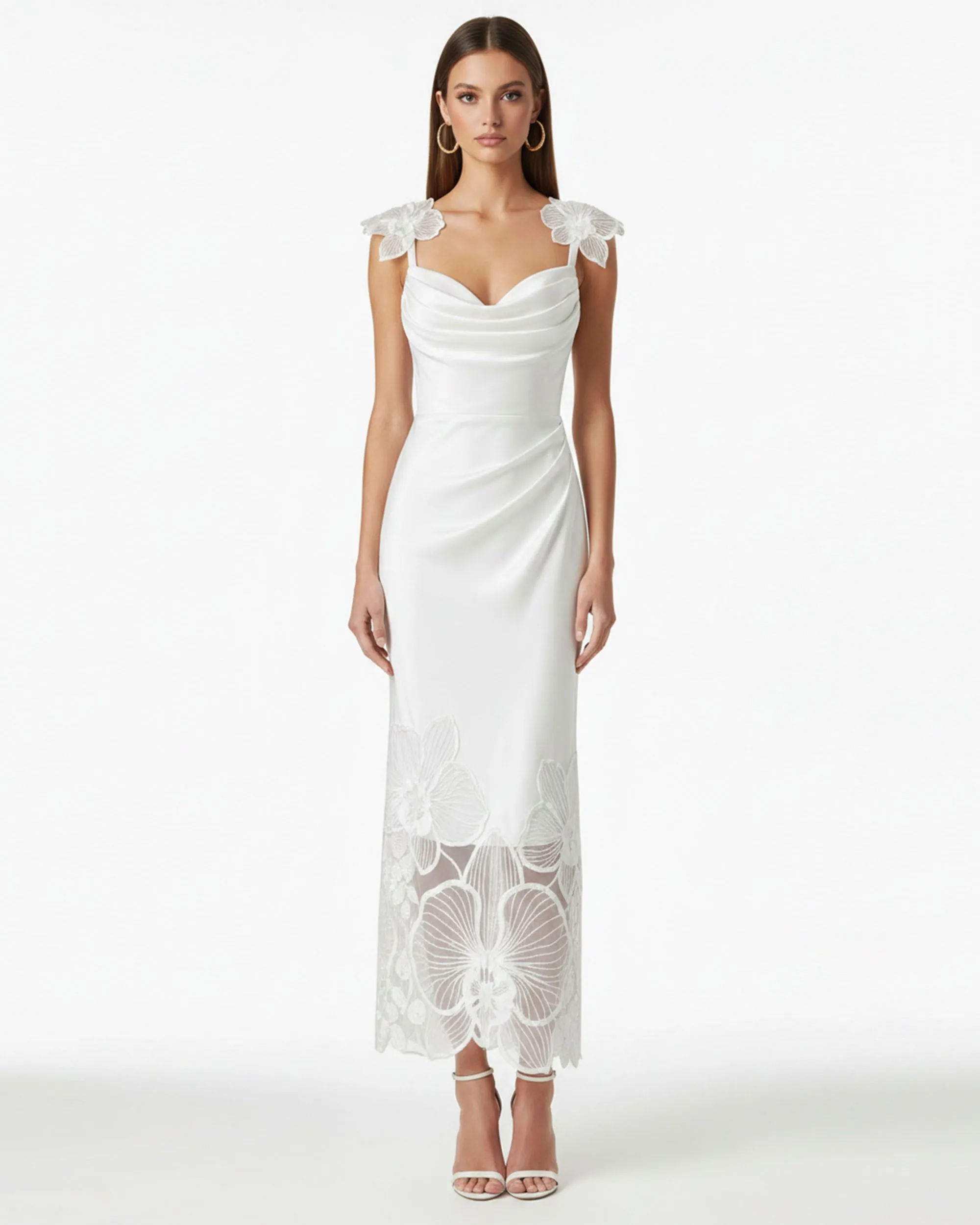 Orchid Embroidered Draped Midi Dress - White sold by JW PEI