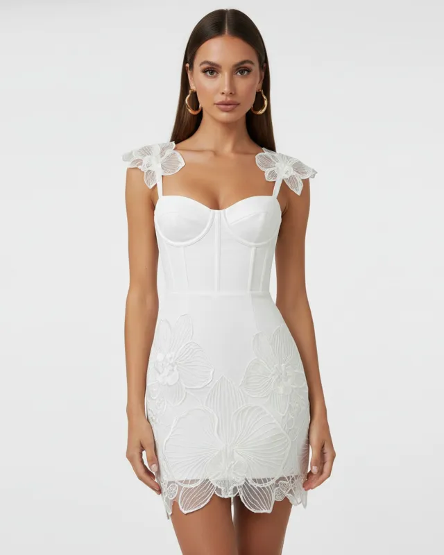 Orchid Embroidered Corset Mini Dress - White made by JW PEI