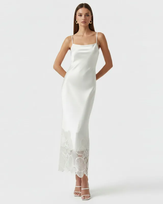 Orchid Embroidered Slip Dress - White made by JW PEI