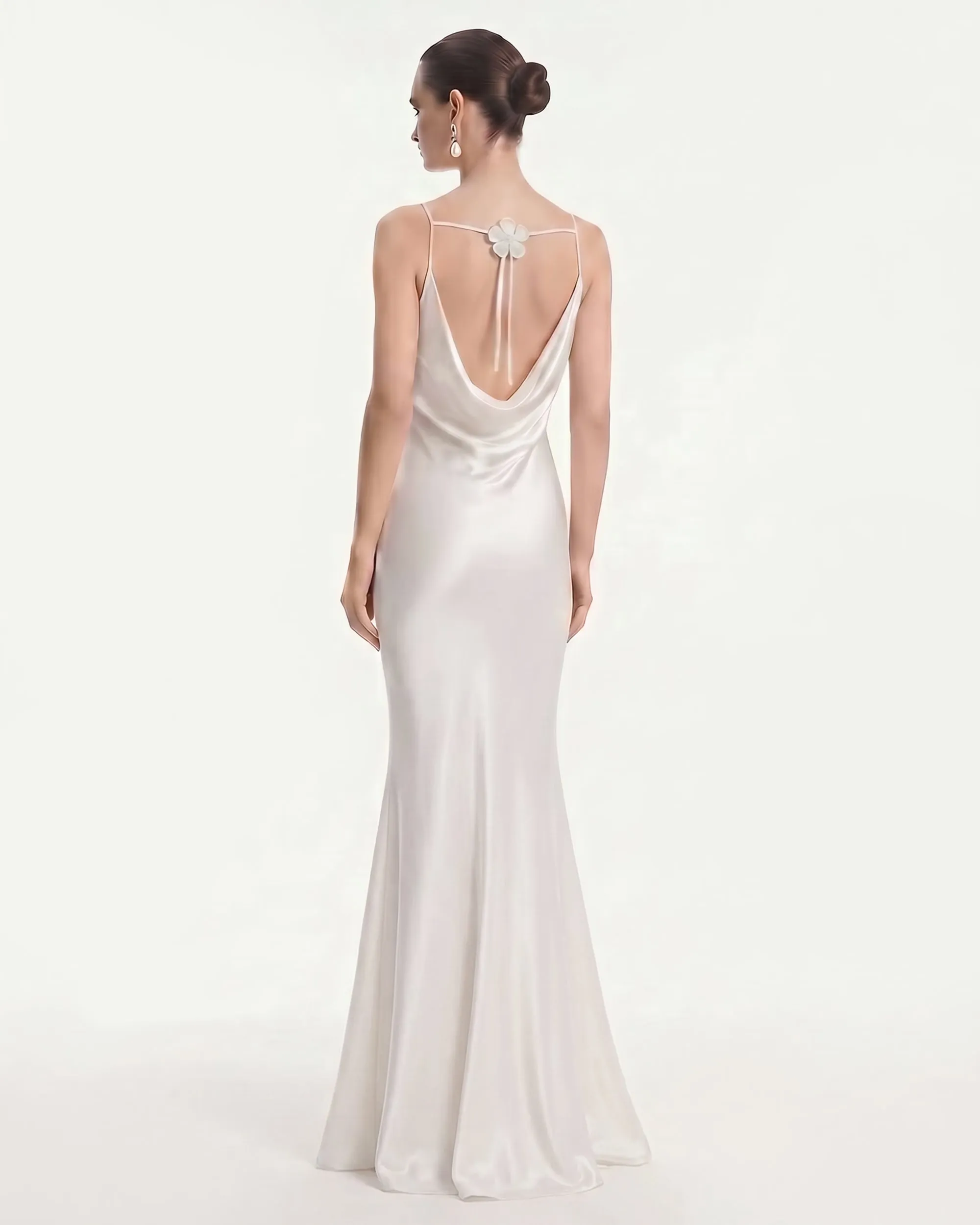 Floral Appliqué Cowl Back Long Dress - White sold by JW PEI