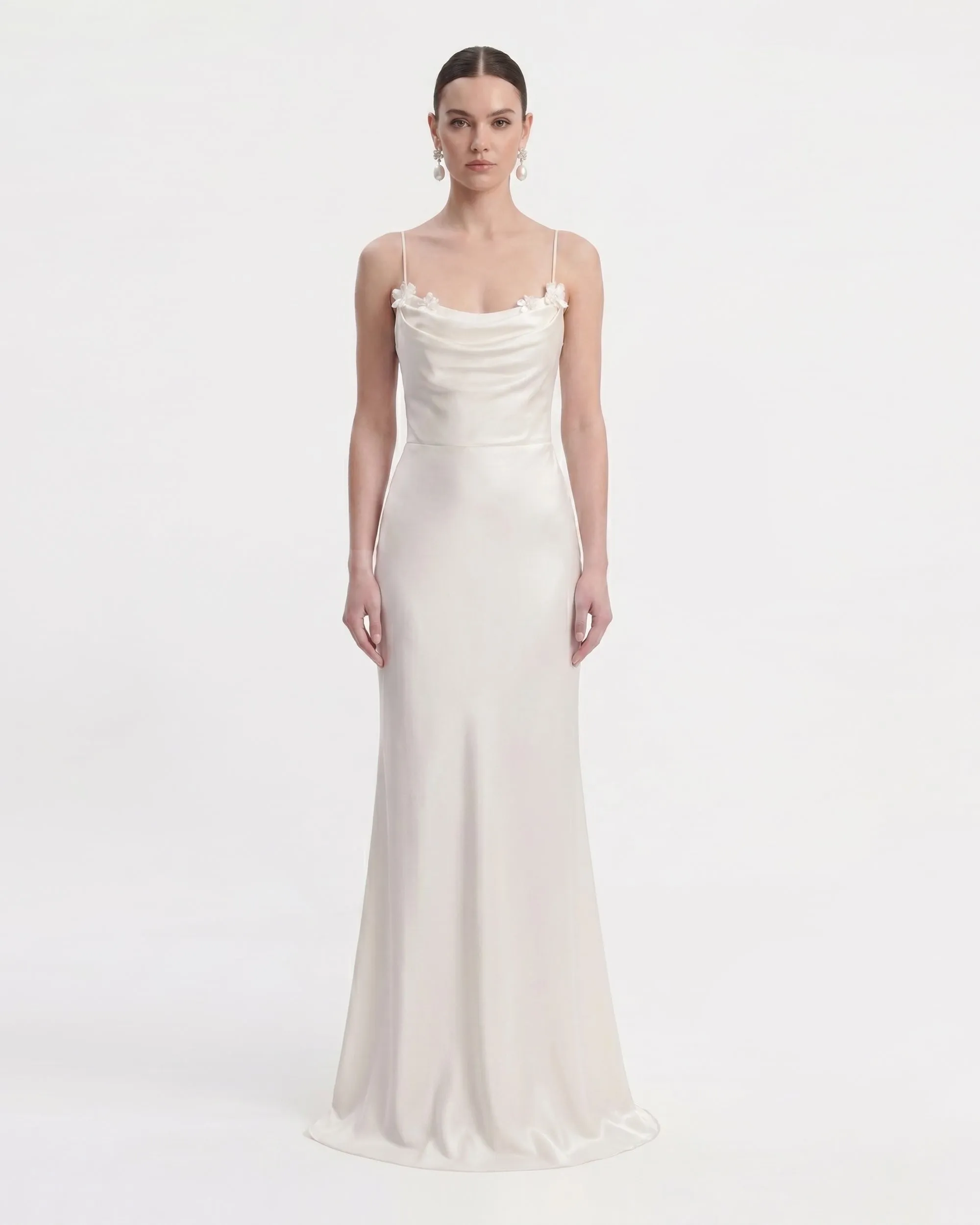 Floral Appliqué Lace-Up Back Long Dress - White sold by JW PEI product image thumbnail 2