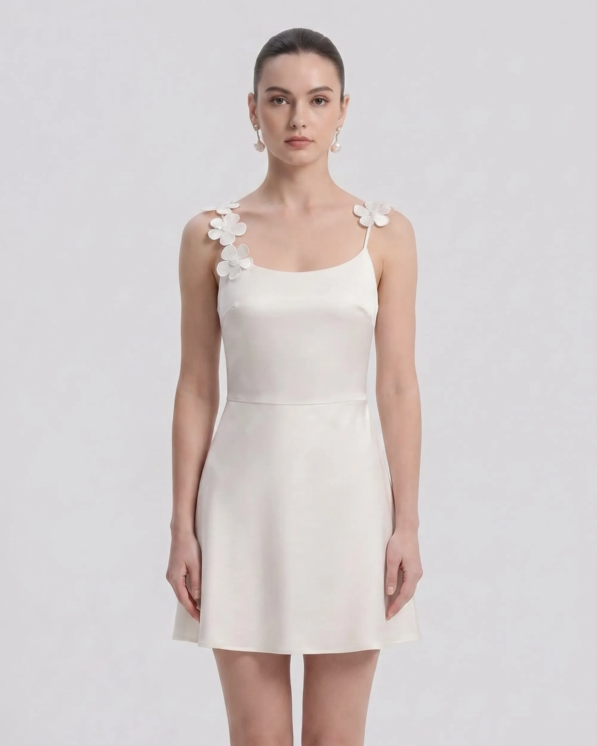 Floral Appliqué Open Back Mini Dress - White sold by JW PEI product image thumbnail 2