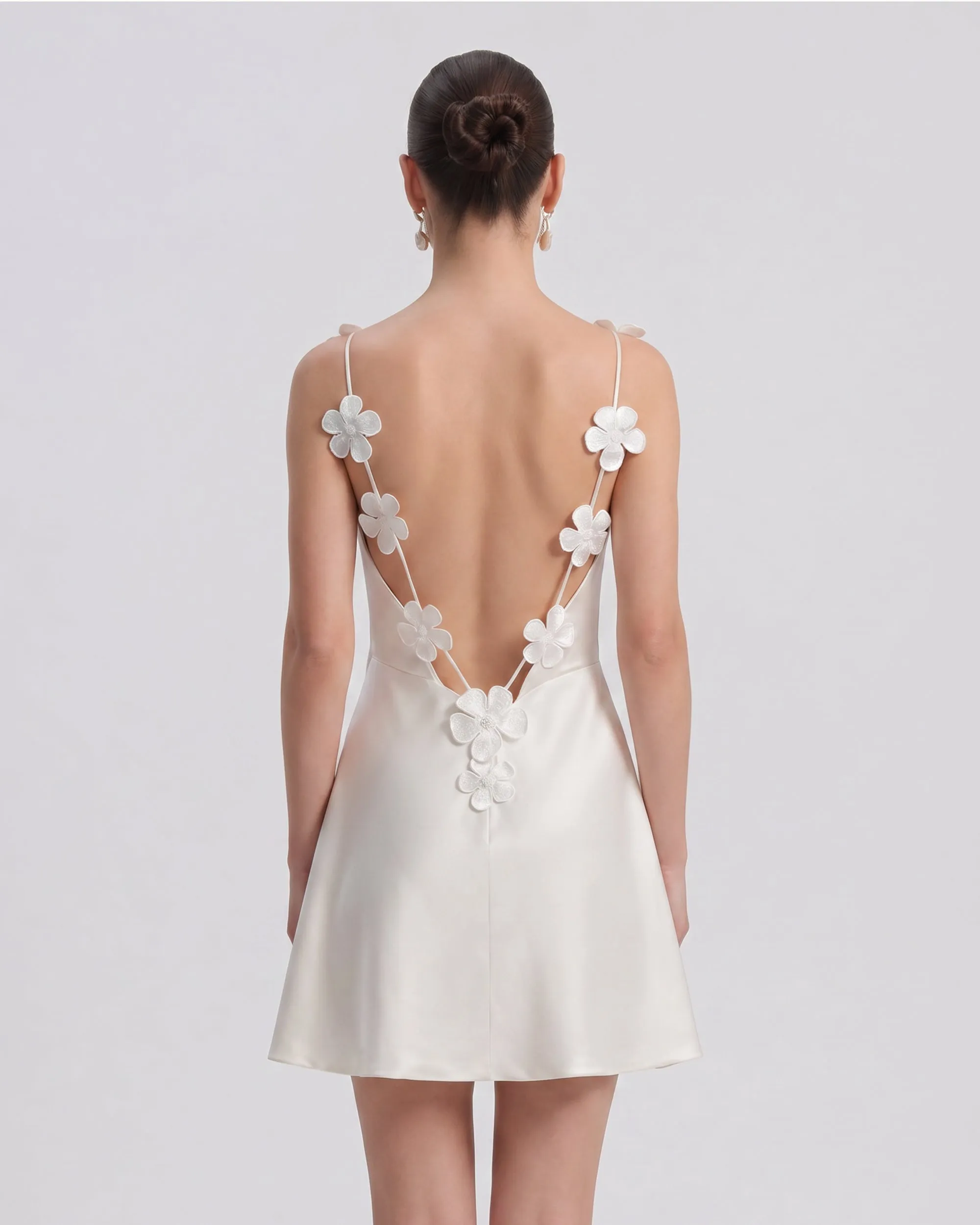 Floral Appliqué Open Back Mini Dress - White sold by JW PEI