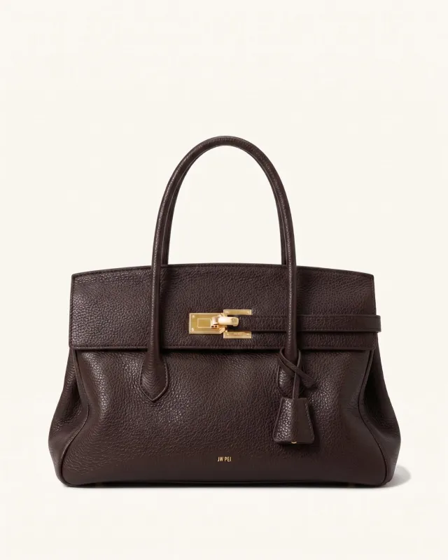 Ava Flap Turn-Lock Soft Tote Bag - Brown made by JW PEI