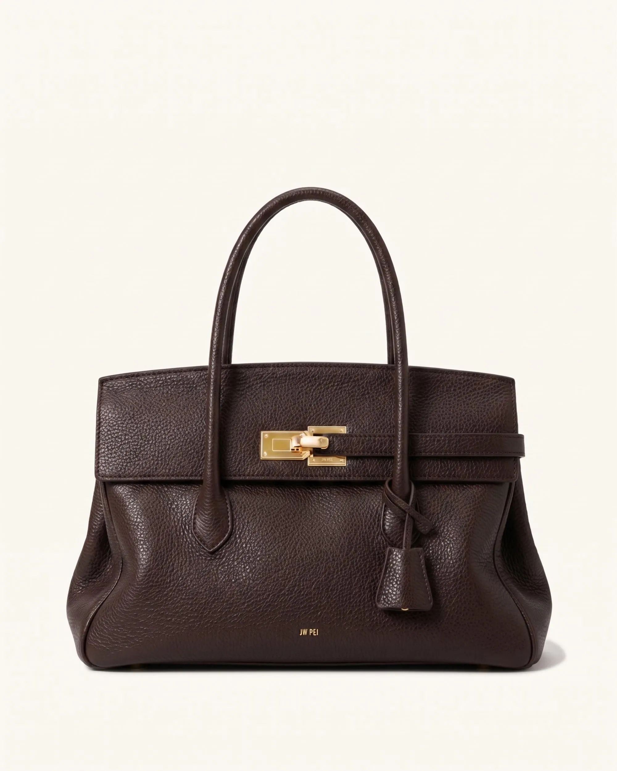 Ava Flap Turn-Lock Soft Tote Bag - Brown sold by JW PEI